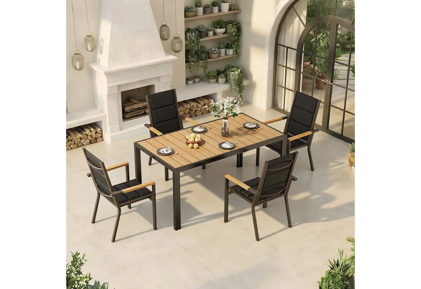 HOMALL Garten-Essgruppe 5-tlg. Beige/Grau Aluminium mit Holzoptik - Bild 2