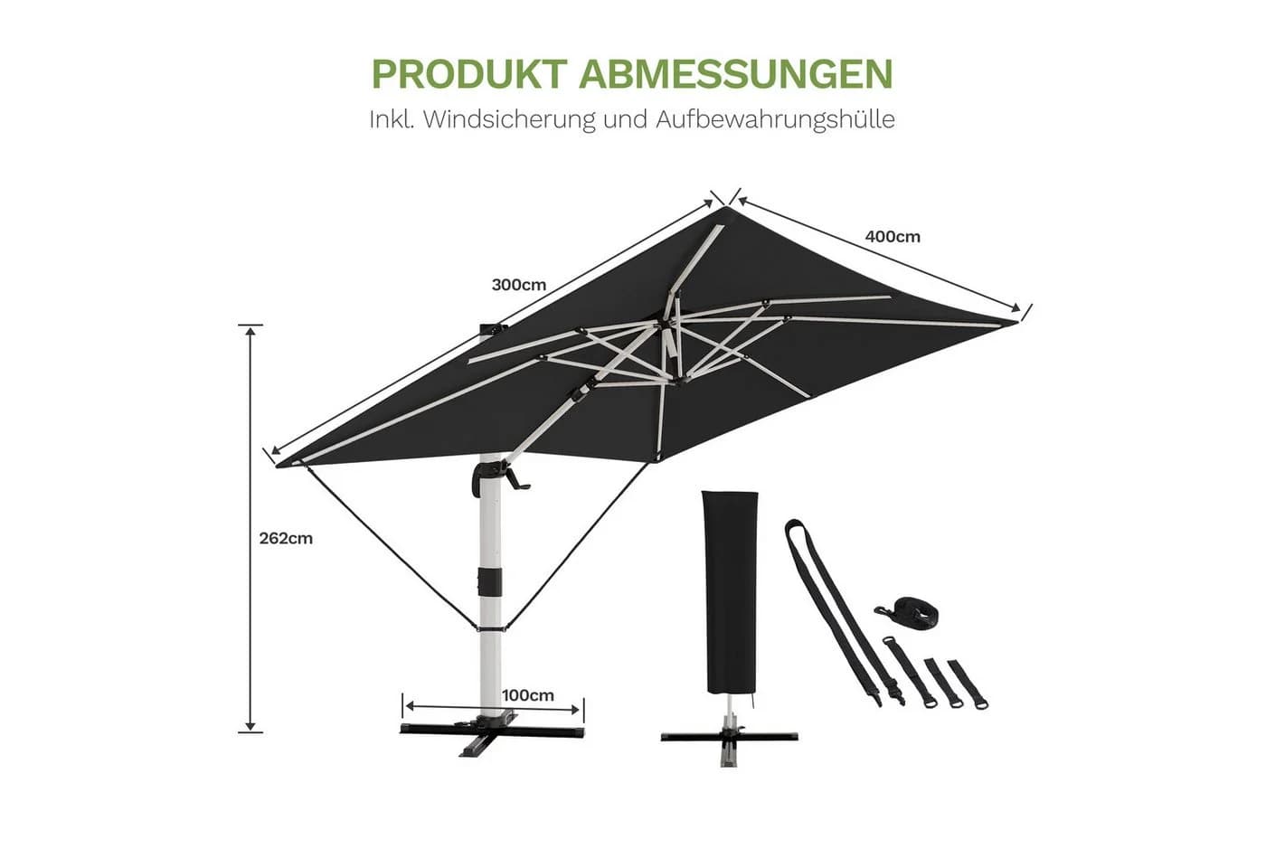 HOMALL Sonnenschirm 300x400 cm Ampelschirm mit Ständer 360 Grad drehbar UV-Schutz 50+ - Bild 4