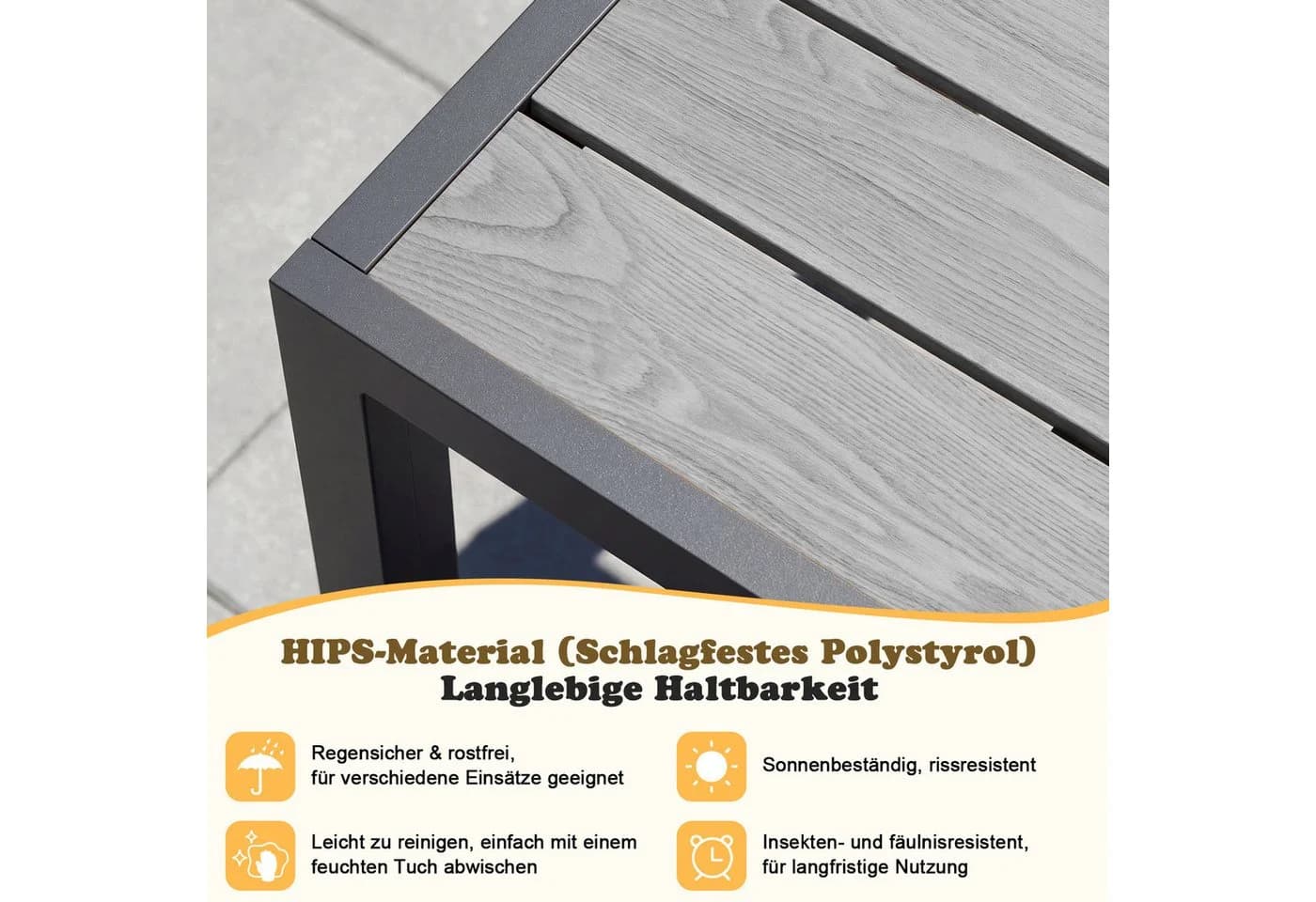 GUNJI Gartentisch 150/180x80cm Aluminiumtisch Holzoptik - Bild 4