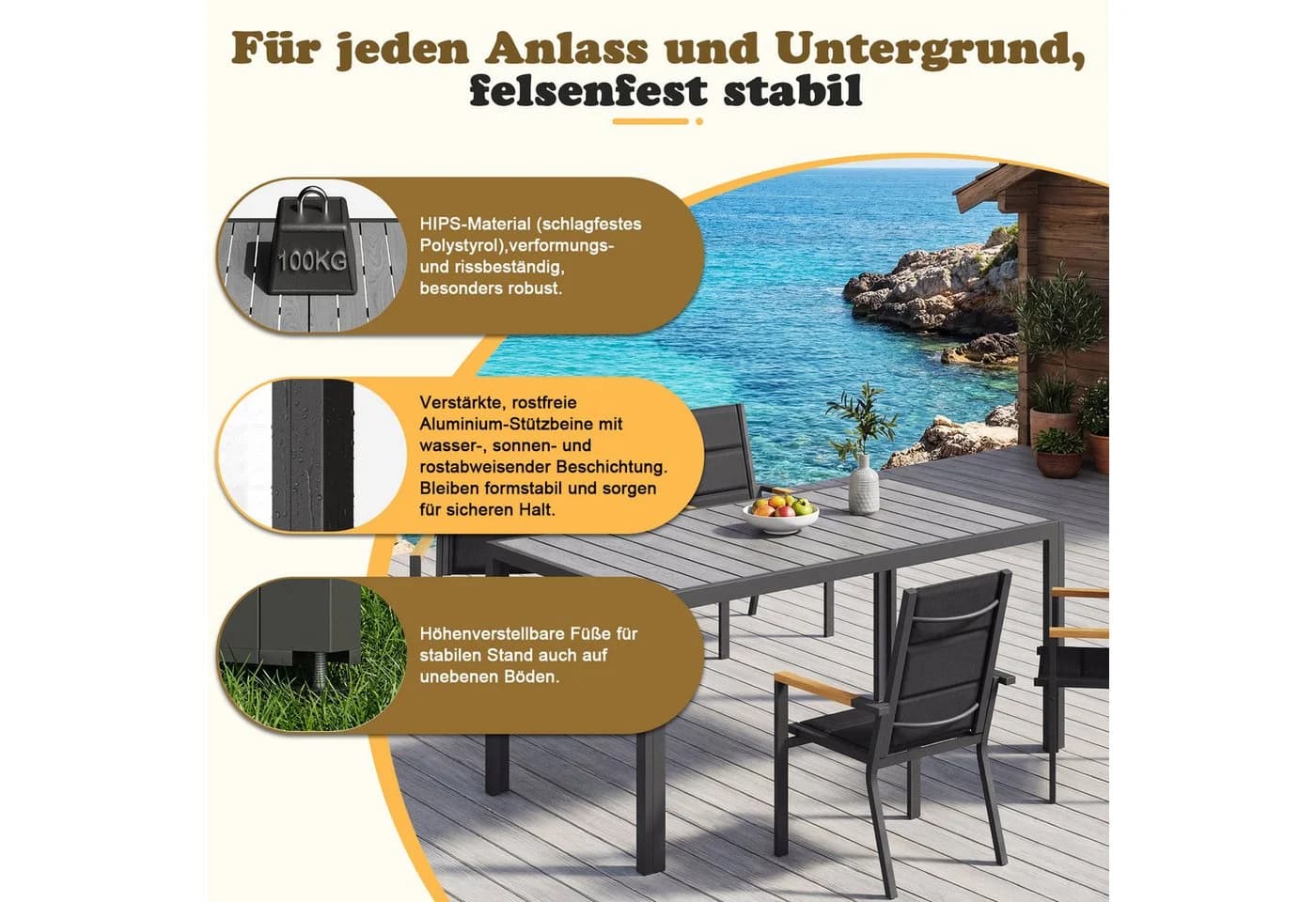 HOMALL Gartentisch Holzoptik Esszimmertisch 100kg Tragkraft - Bild 5
