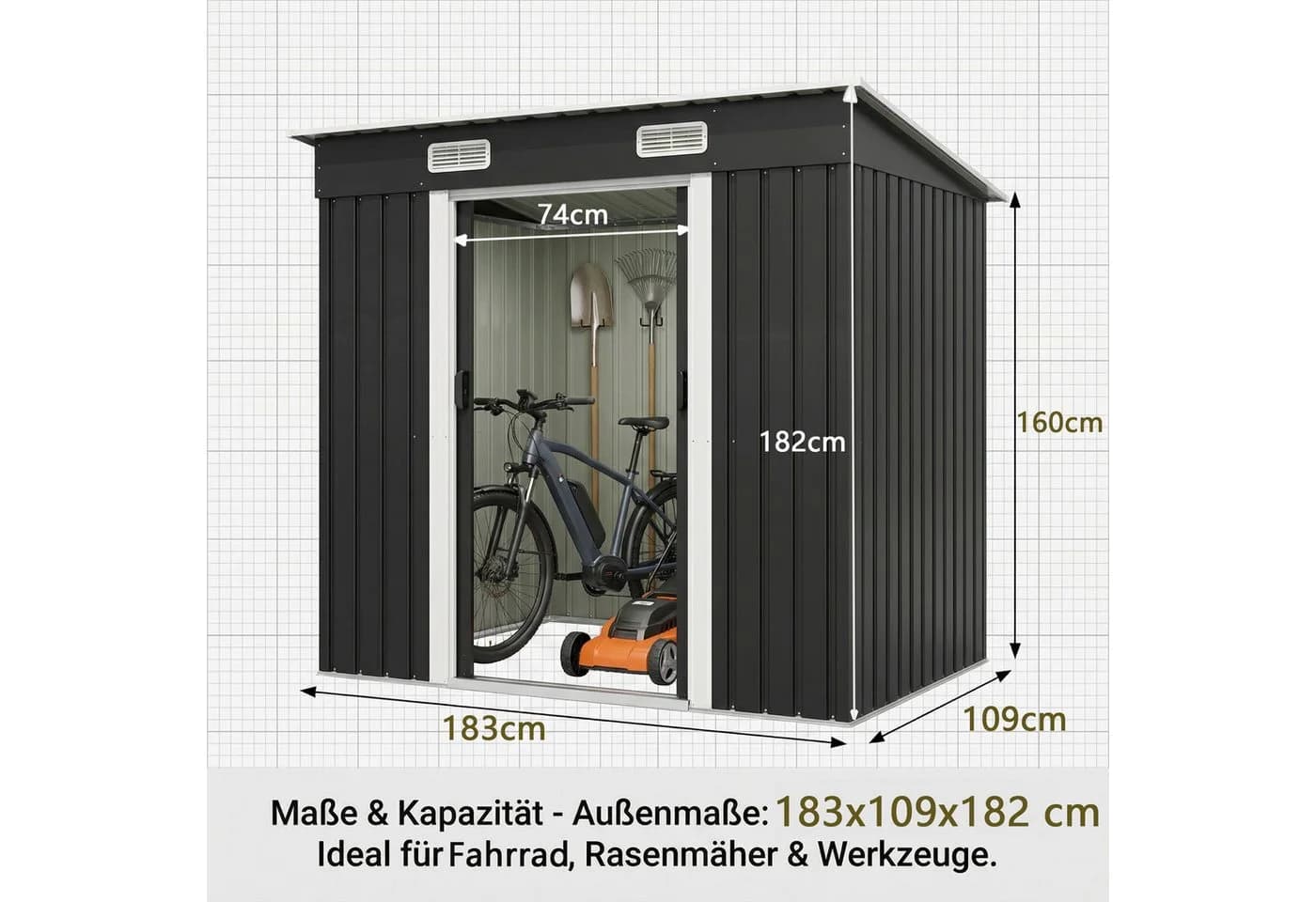 GUNJI Gerätehaus Metall Geräteschuppen mit Doppelschiebetür - Bild 3