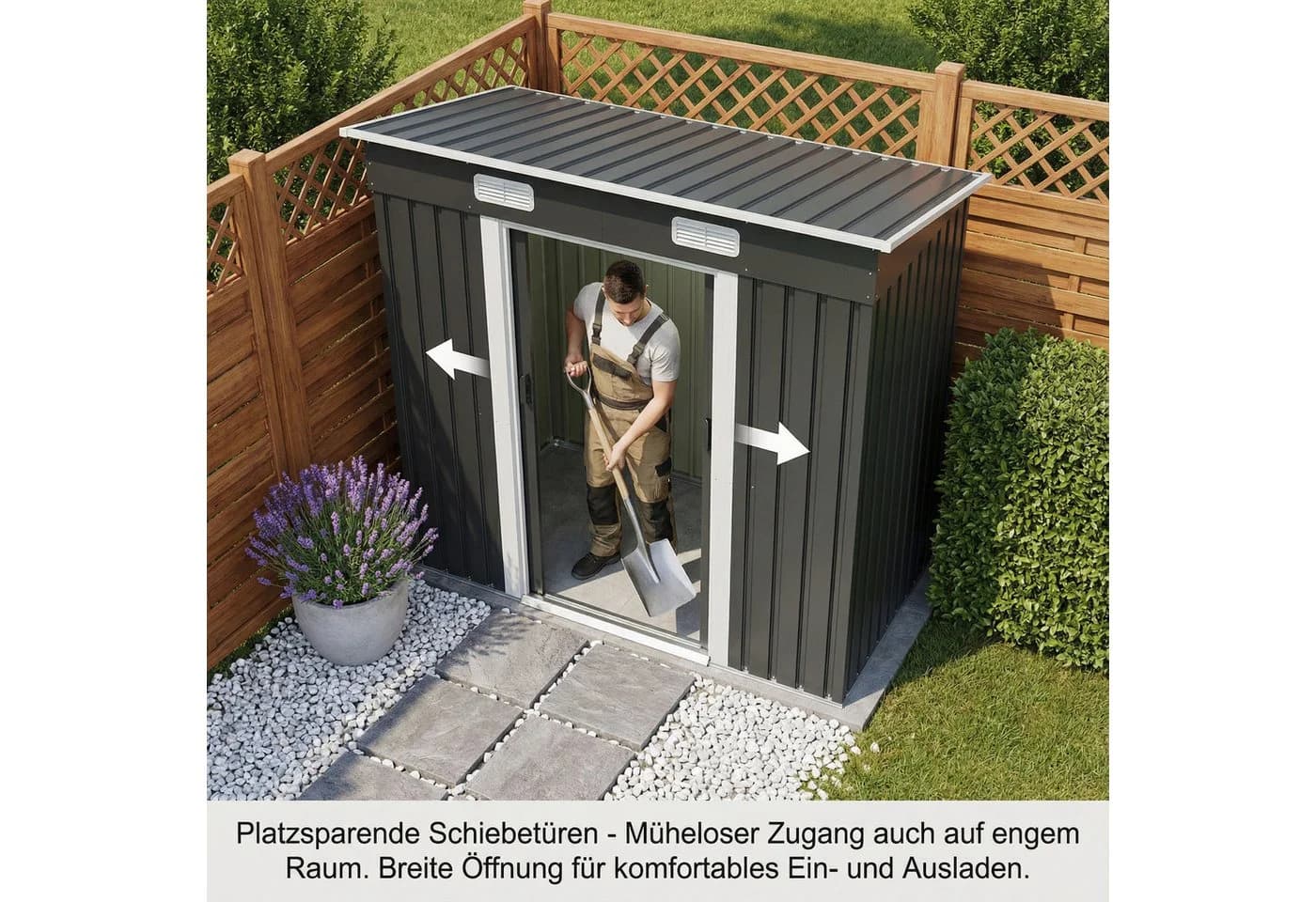 GUNJI Gerätehaus Metall Geräteschuppen mit Doppelschiebetür - Bild 5