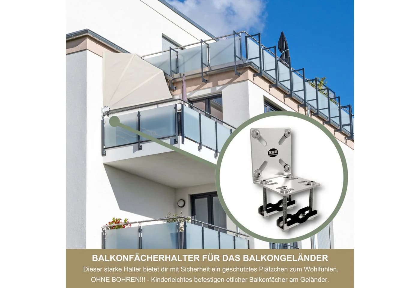 KDR Produktgestaltung Balkonfächerhalter Edelstahl