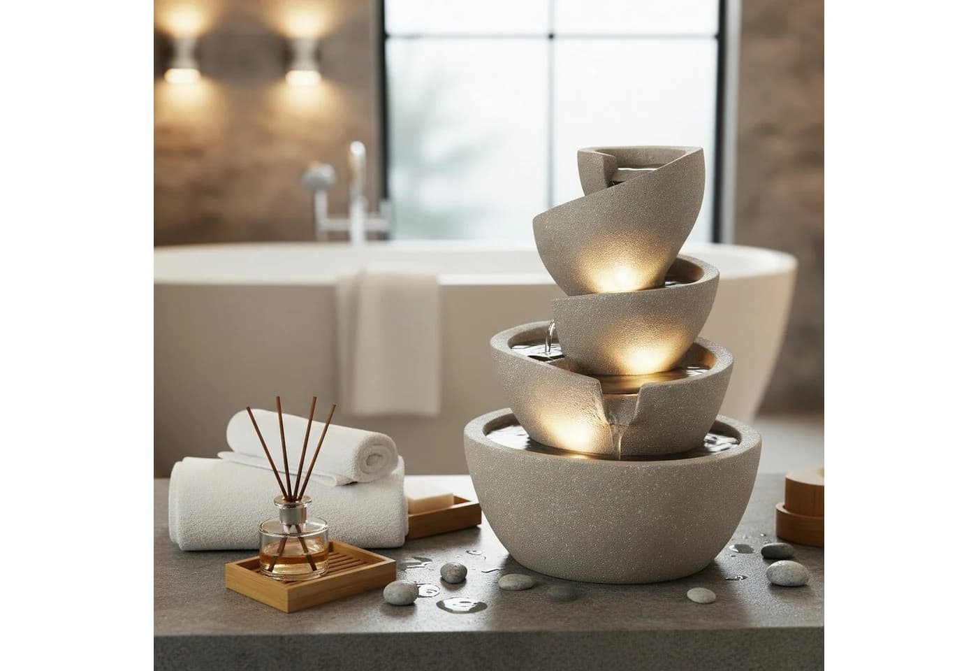 Arnusa Zimmerbrunnen BK912 mit LED-Beleuchtung und Polyresin - Bild 3