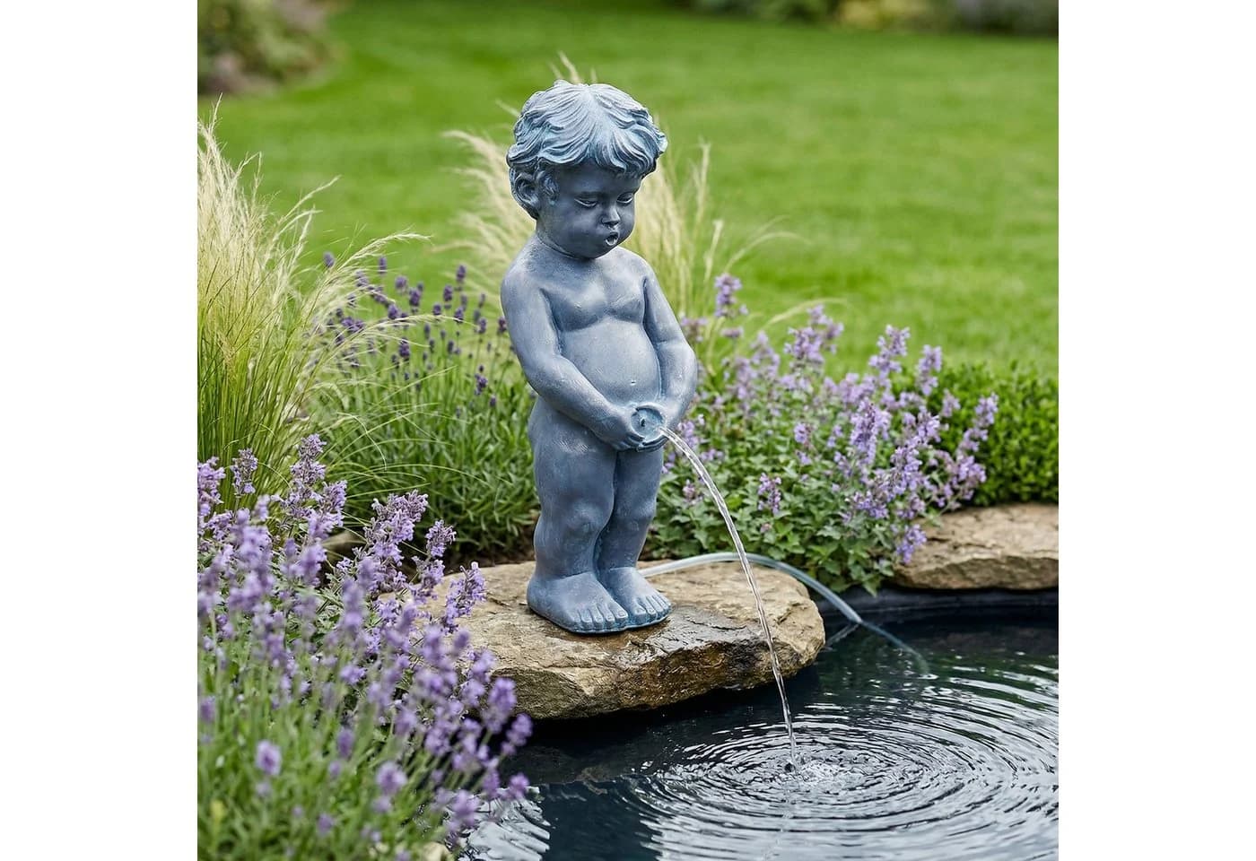Arnusa Solar Wasserspeier Junge klassisch Gartendeko Polyresin