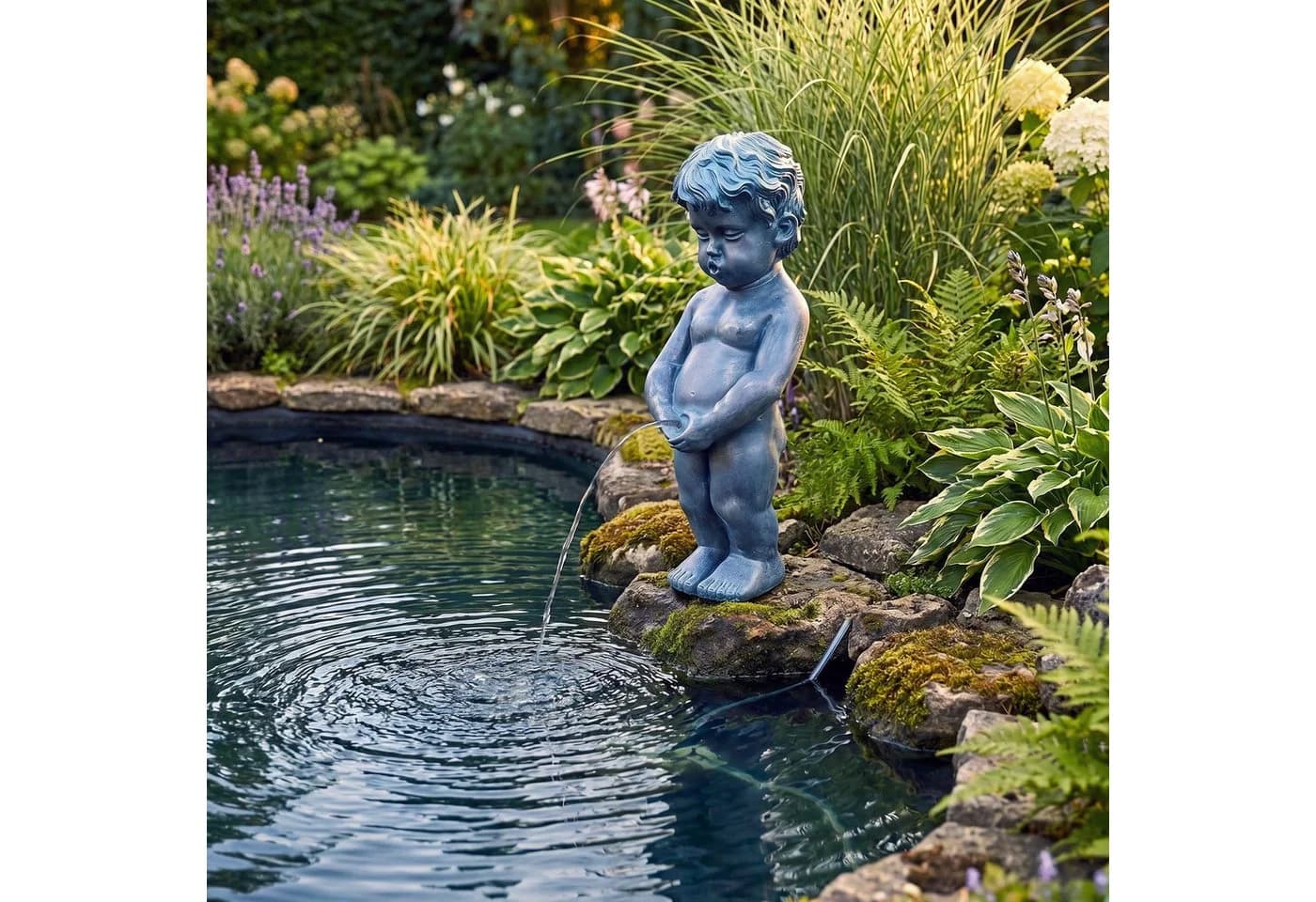 Arnusa Solar Wasserspeier Junge klassisch Gartendeko Polyresin - Bild 4