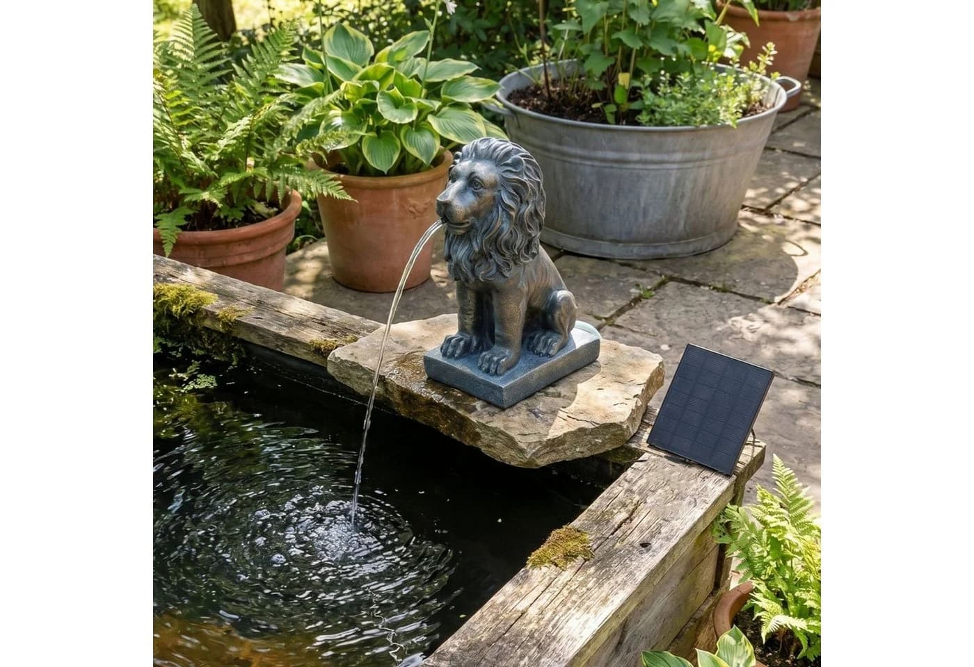 Arnusa Solar Wasserspeier Löwe Bronze-Optik mit Pumpe