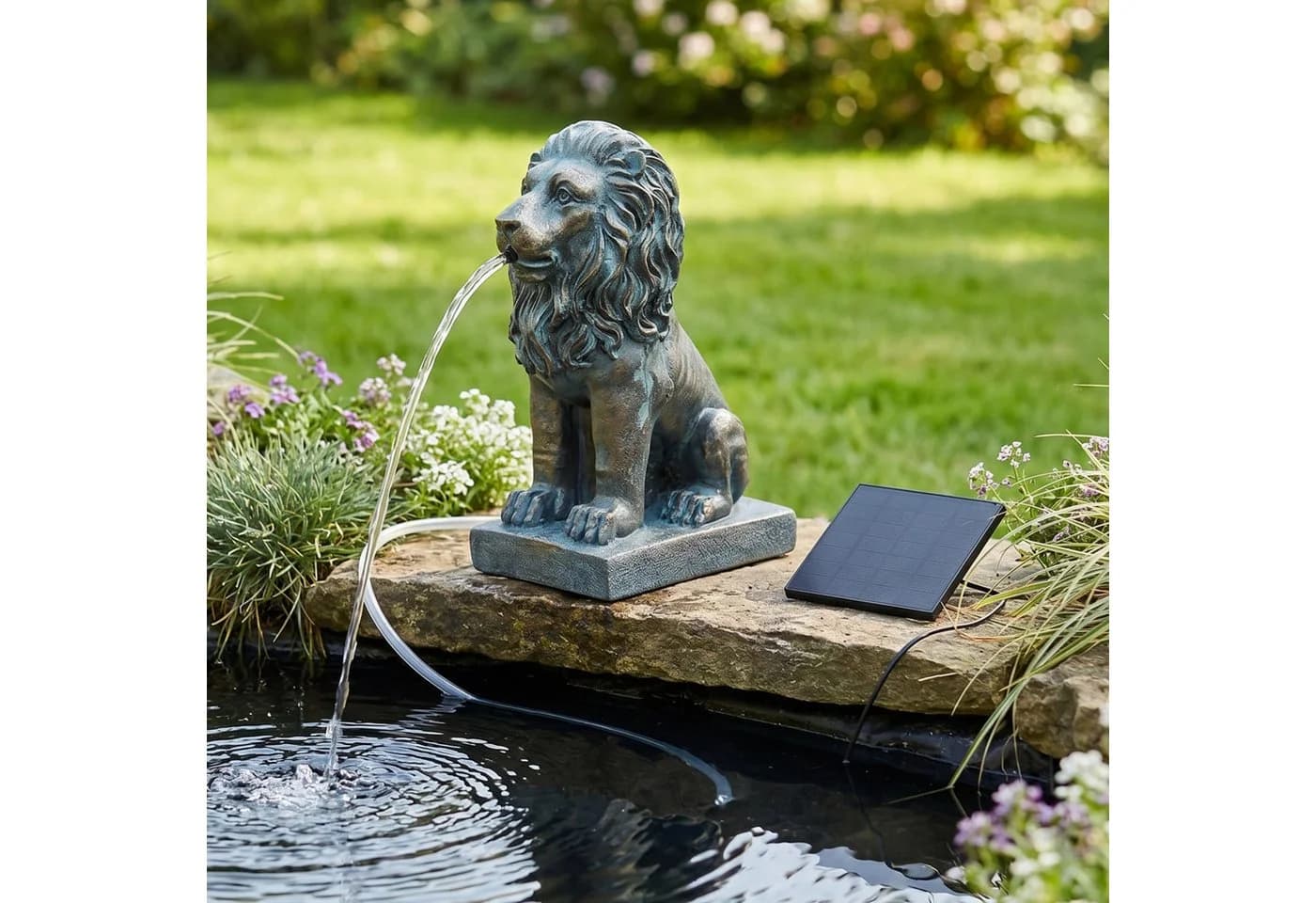 Arnusa Solar Wasserspeier Löwe Bronze-Optik mit Pumpe - Bild 2