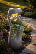 Arnusa Solar-Blumentopf mit LED-Beleuchtung Grau Fiberclay Bild 2