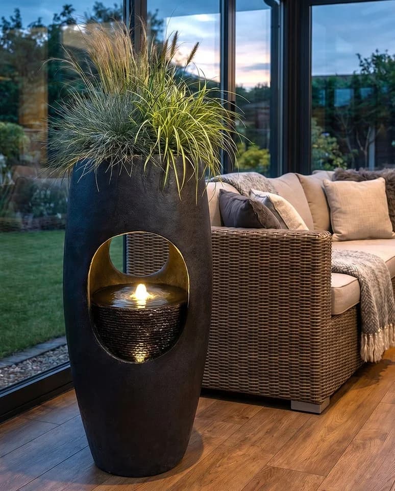 Arnusa Gartenbrunnen LED Springbrunnen bepflanzbar 91 cm dunkel Grau - Bild 3