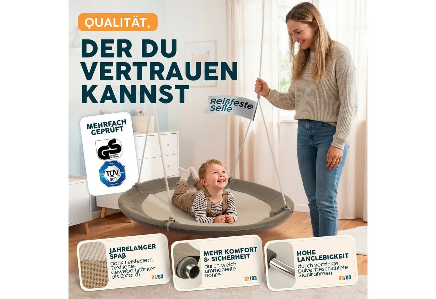 Caprisports Nestschaukel Braun Textilene TÜV/GS geprüft - Bild 3