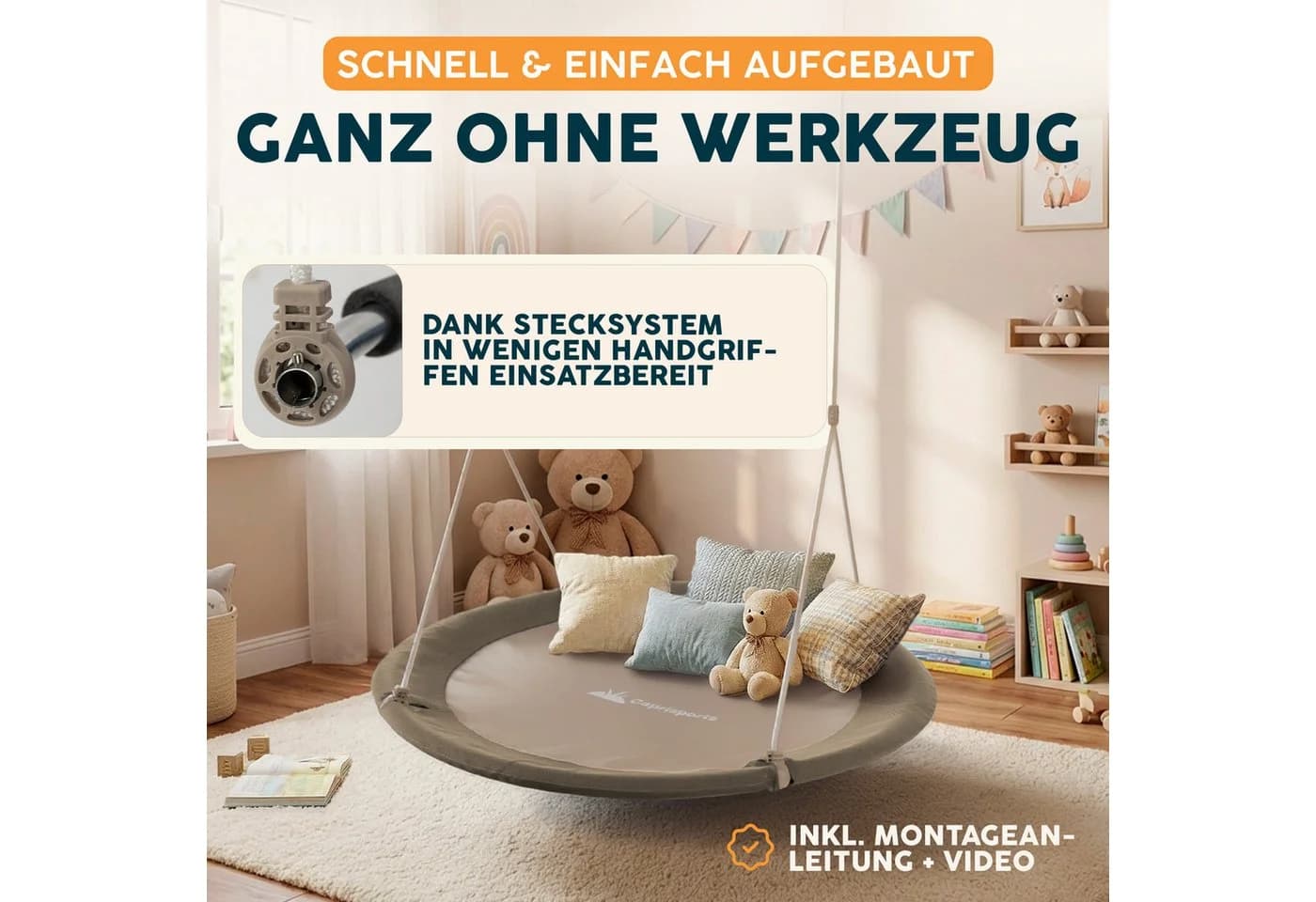 Caprisports Nestschaukel Braun Textilene TÜV/GS geprüft - Bild 5