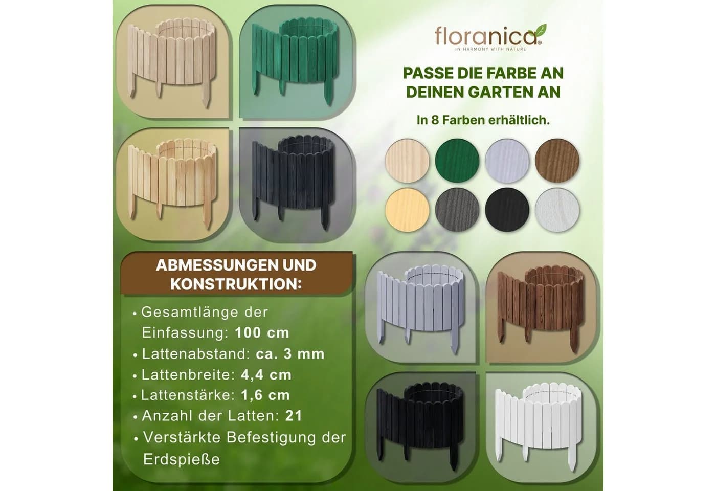 Floranica Flexible Rasenkante Hellgrau Kiefernholz Beetumrandung - Bild 3