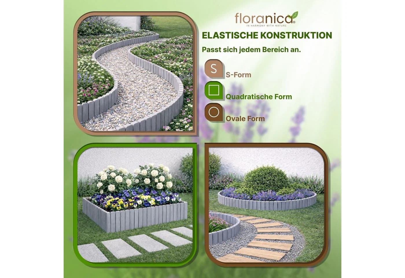 Floranica Flexible Rasenkante Hellgrau Kiefernholz Beetumrandung - Bild 5