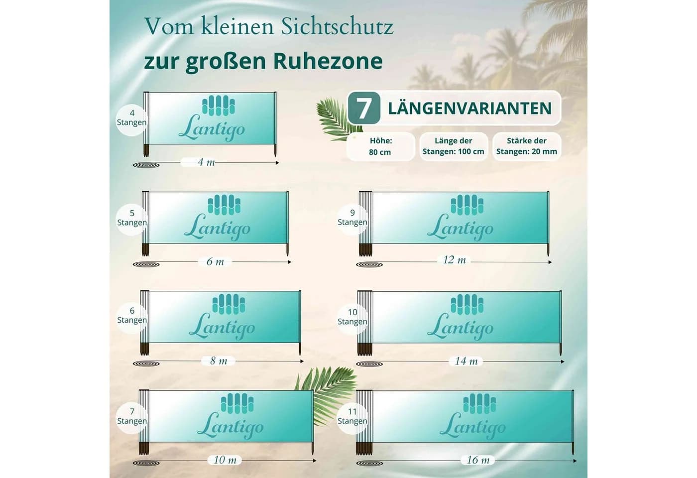 Lantigo Strandparavent Mikrofaser Marine Muscheln UV-beständig