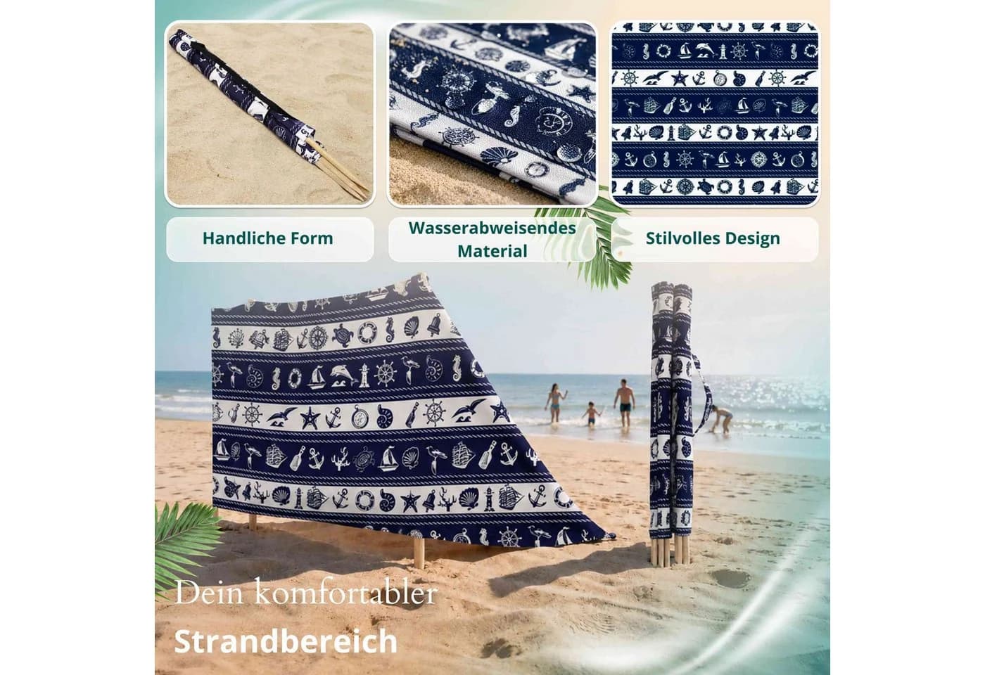 Lantigo Strandparavent Mikrofaser Marine Muscheln UV-beständig - Bild 3