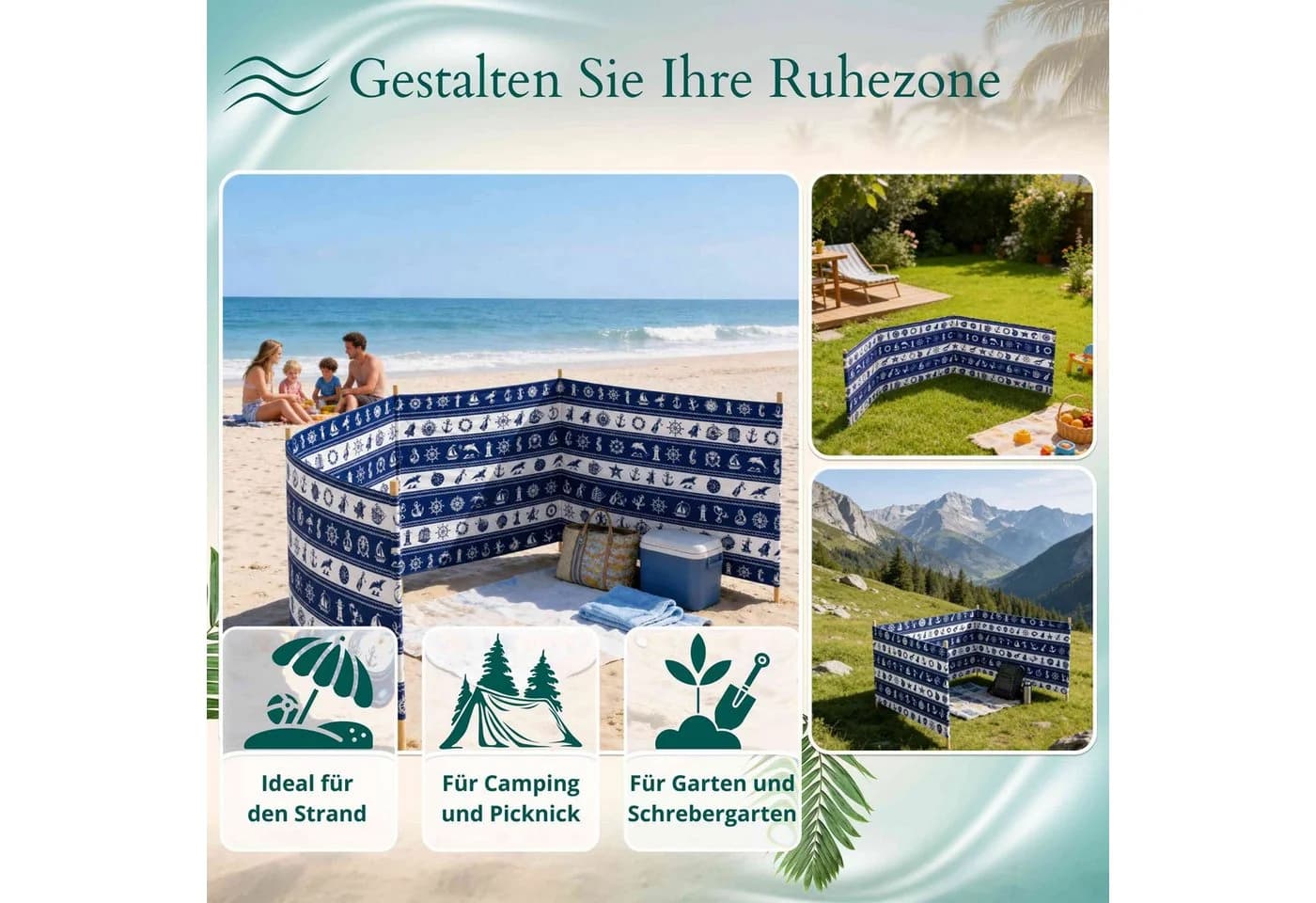 Lantigo Strandparavent Mikrofaser Marine Muscheln UV-beständig - Bild 5
