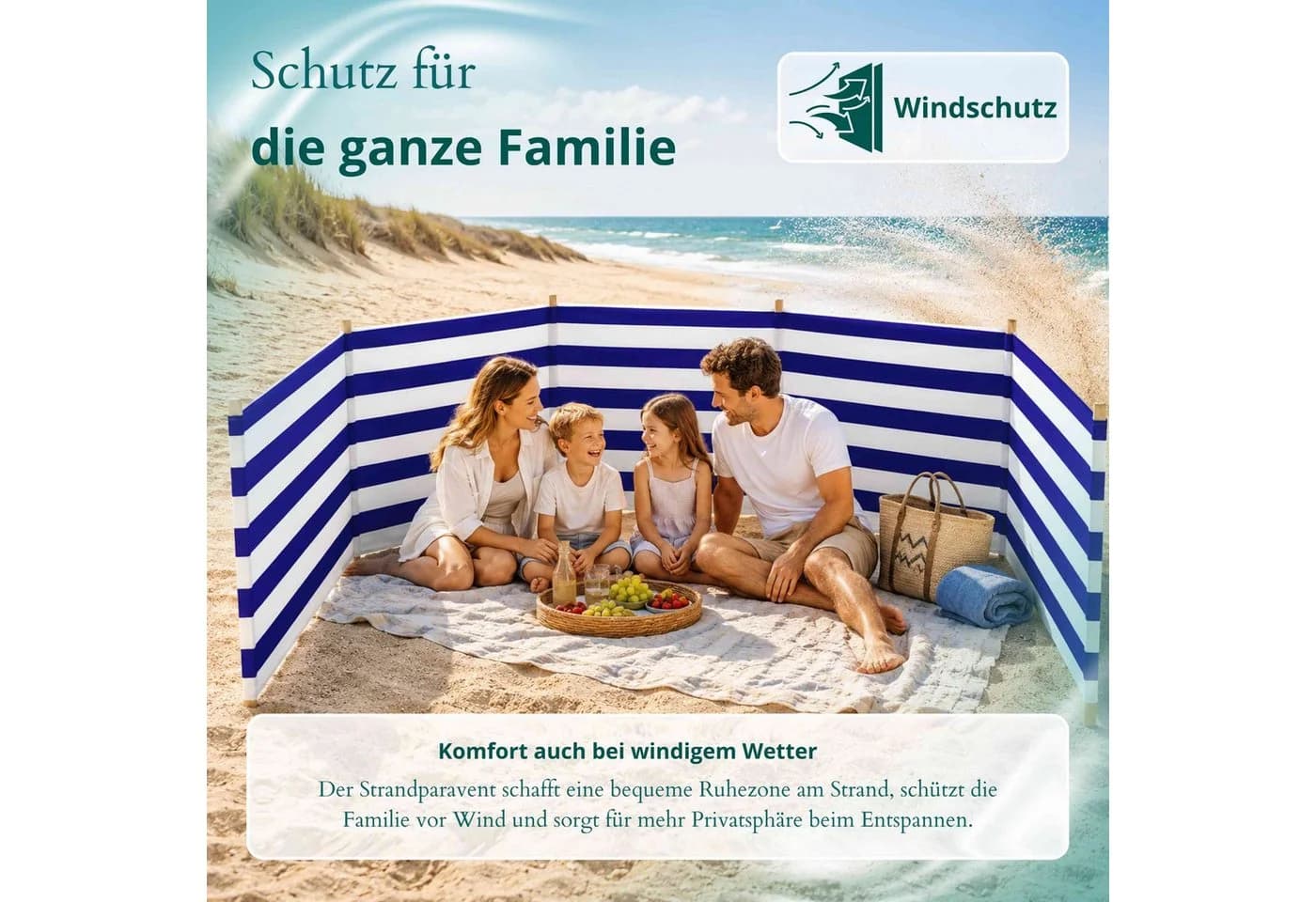 Lantigo Strandparavent Mikrofaser Windschutz Sichtschutz Klassische Streifen - Bild 4