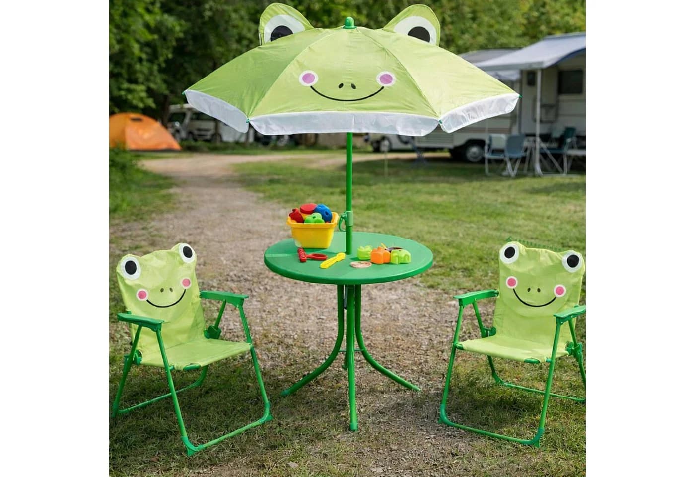 Koopman Garten-Kindersitzgruppe 4-tlg. Grün Frosch-Design mit Schirm - Bild 2