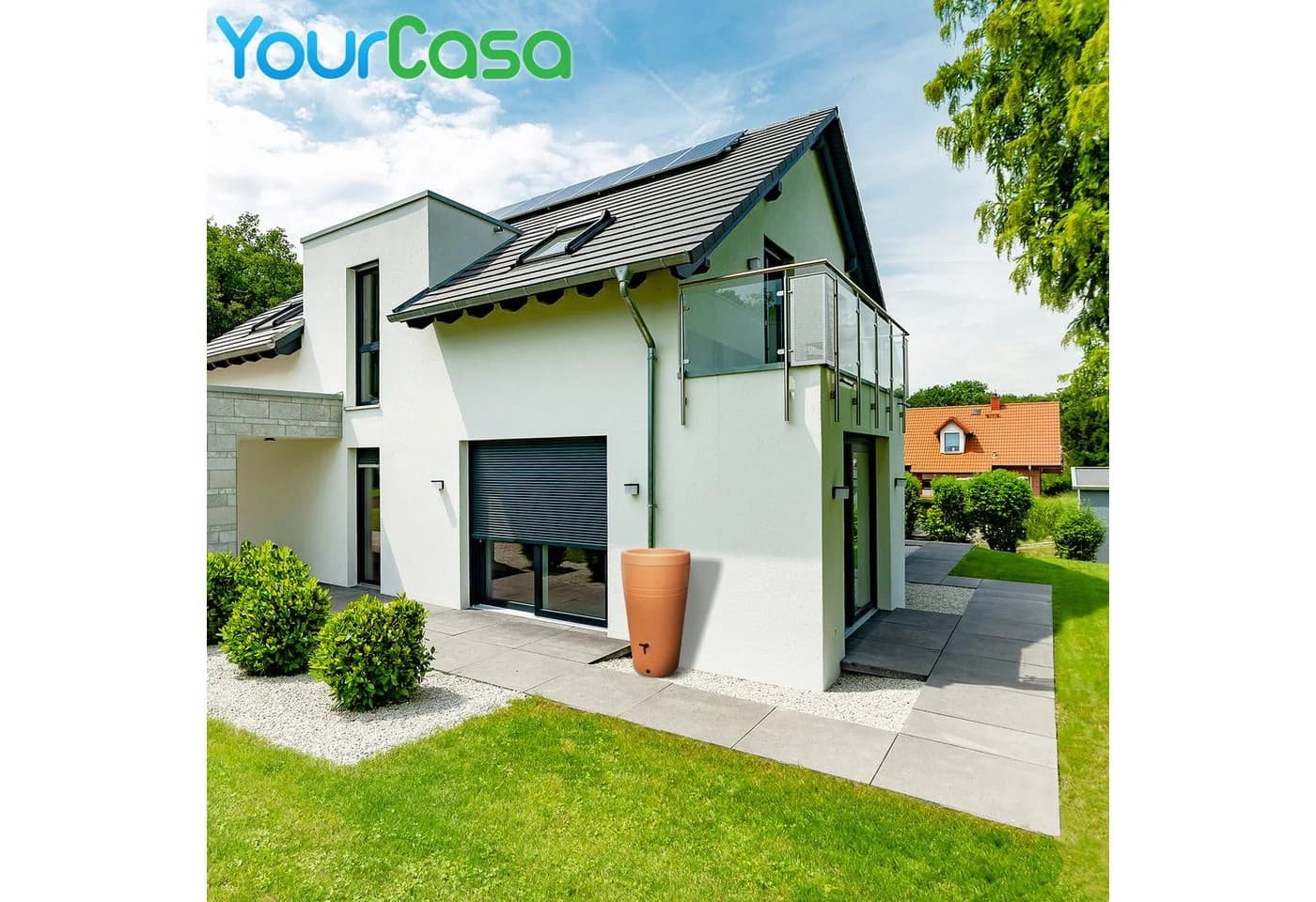 YourCasa Regentonne 230 Liter Decore Braun Kunststoff mit Wasserhahn