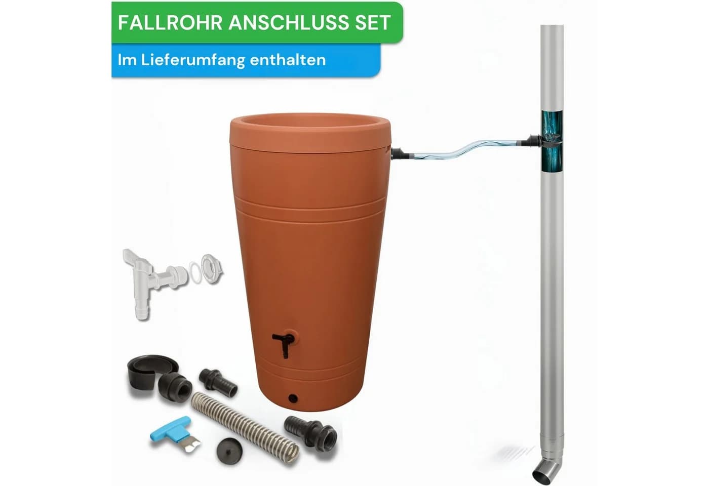 YourCasa Regentonne 230 Liter Decore Braun Kunststoff mit Wasserhahn - Bild 3