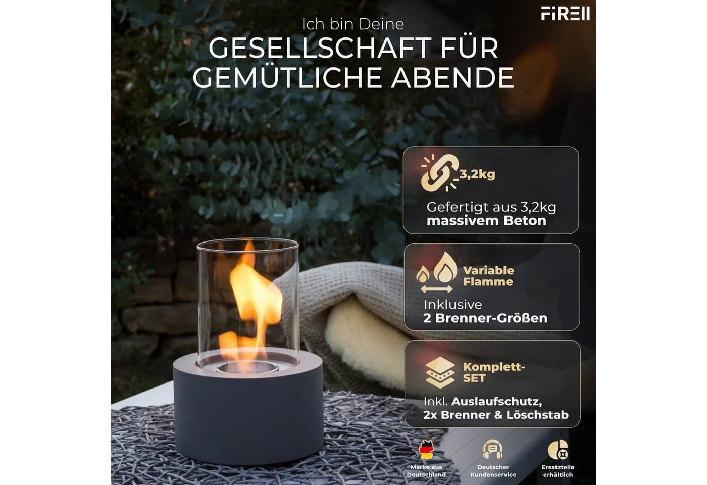 FIRELL Tischkamin VERVE Bioethanol Beton Edelstahl Komplettset - Bild 5