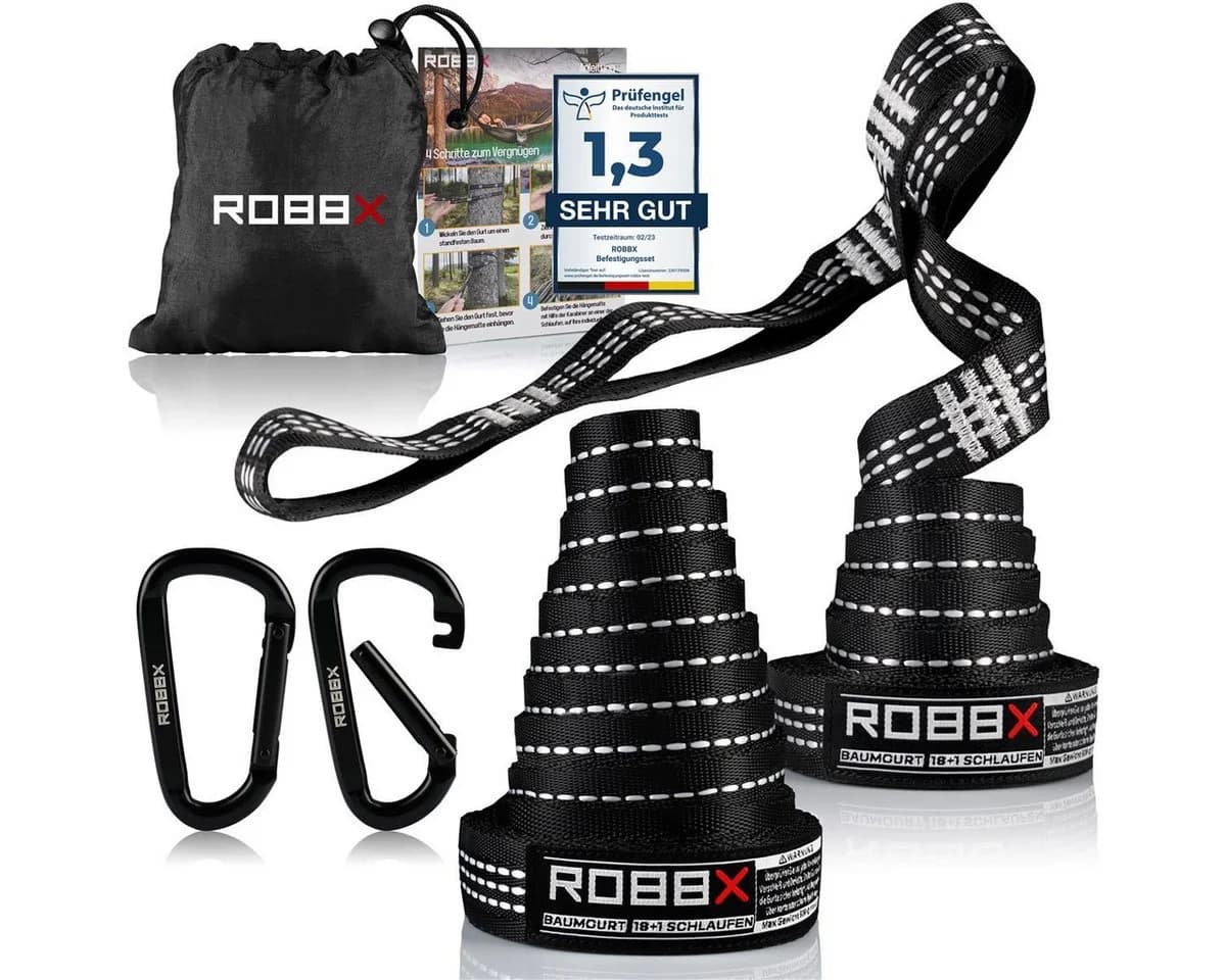 ROBBX Hängematten Befestigungsset - 300cm Baumgurte & Karabiner