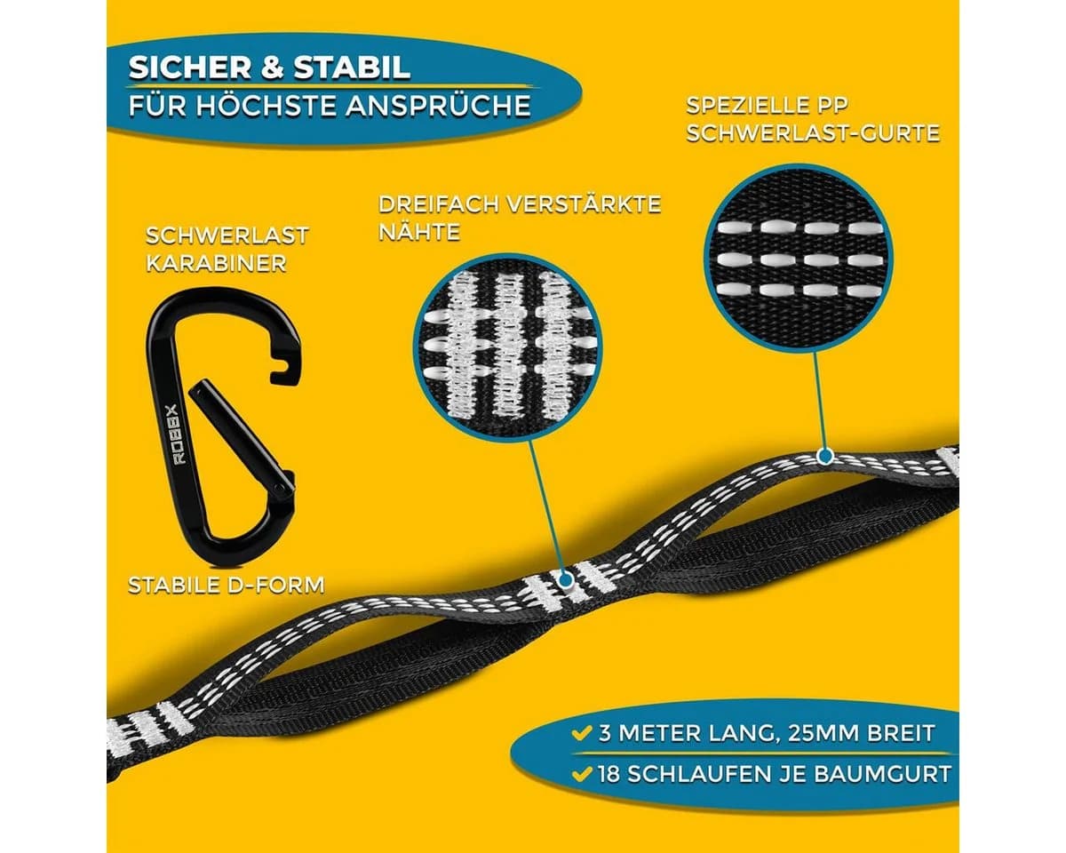 ROBBX Hängematten Befestigungsset - 300cm Baumgurte & Karabiner - Bild 4