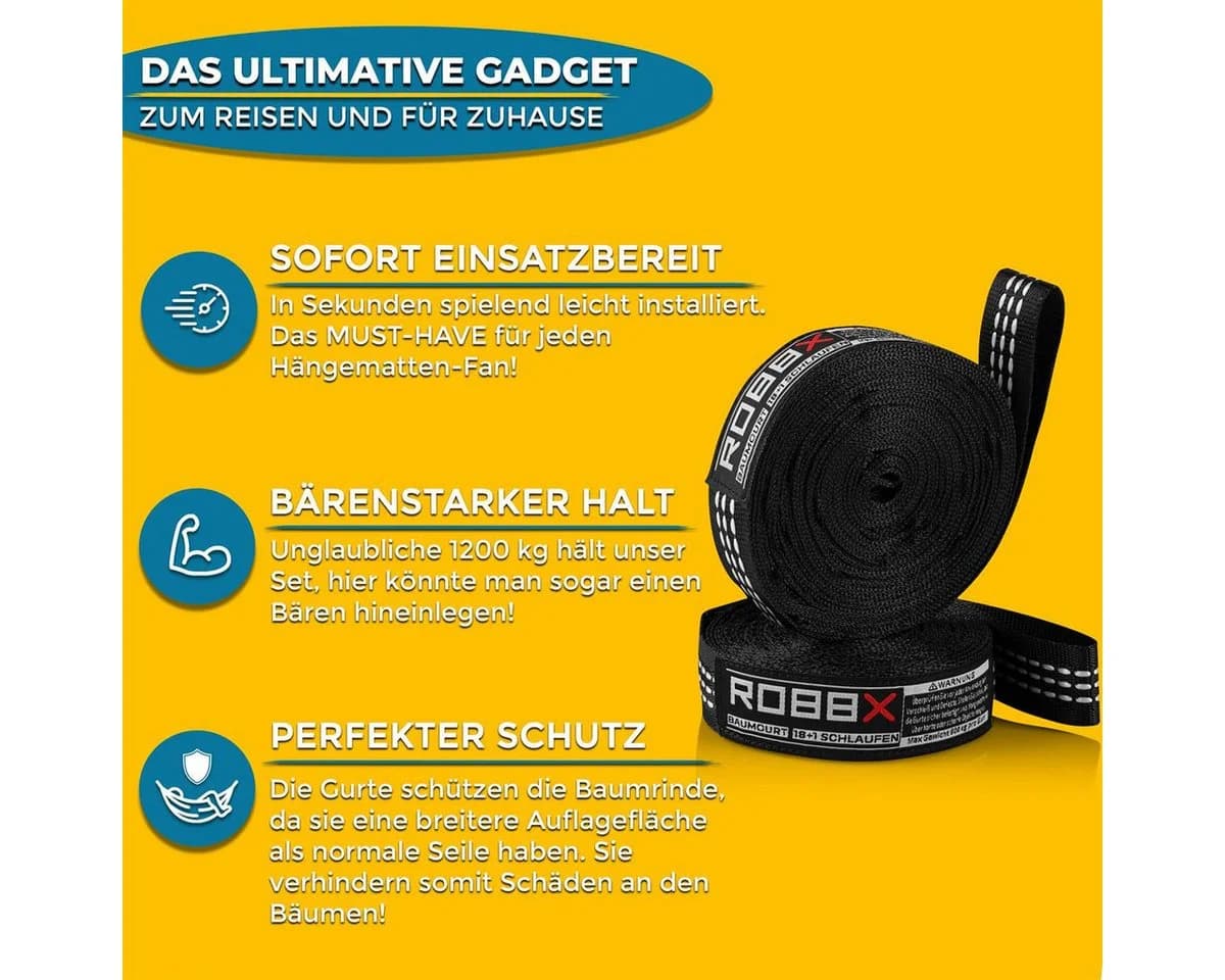 ROBBX Hängematten Befestigungsset - 300cm Baumgurte & Karabiner - Bild 5