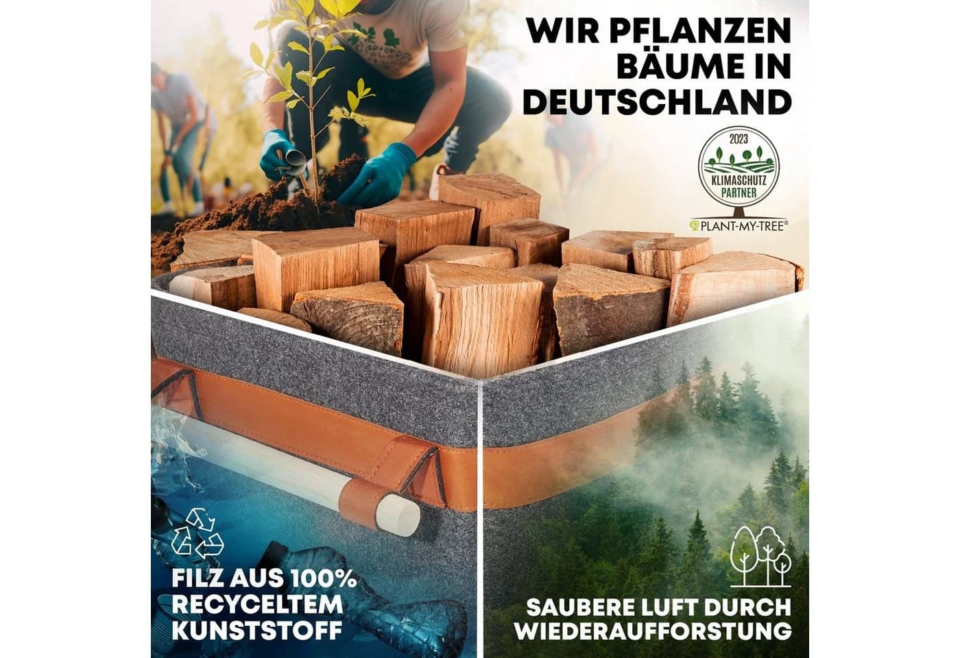 OAKAGE Kaminholzkorb Filz, einfallsichere Seitenwände - Bild 3