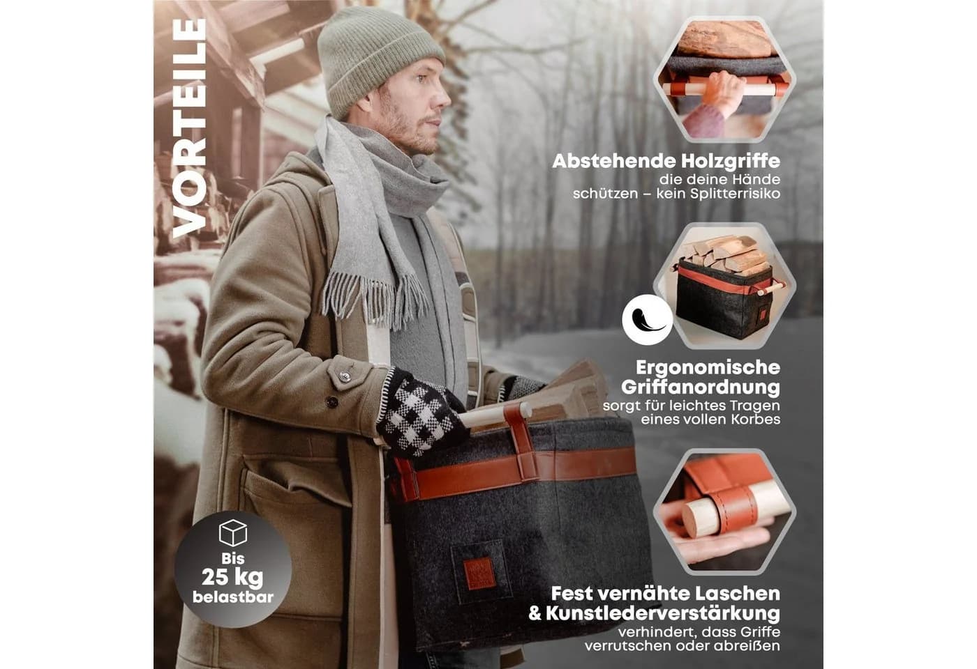 OAKAGE Kaminholzkorb Filz, einfallsichere Seitenwände - Bild 4