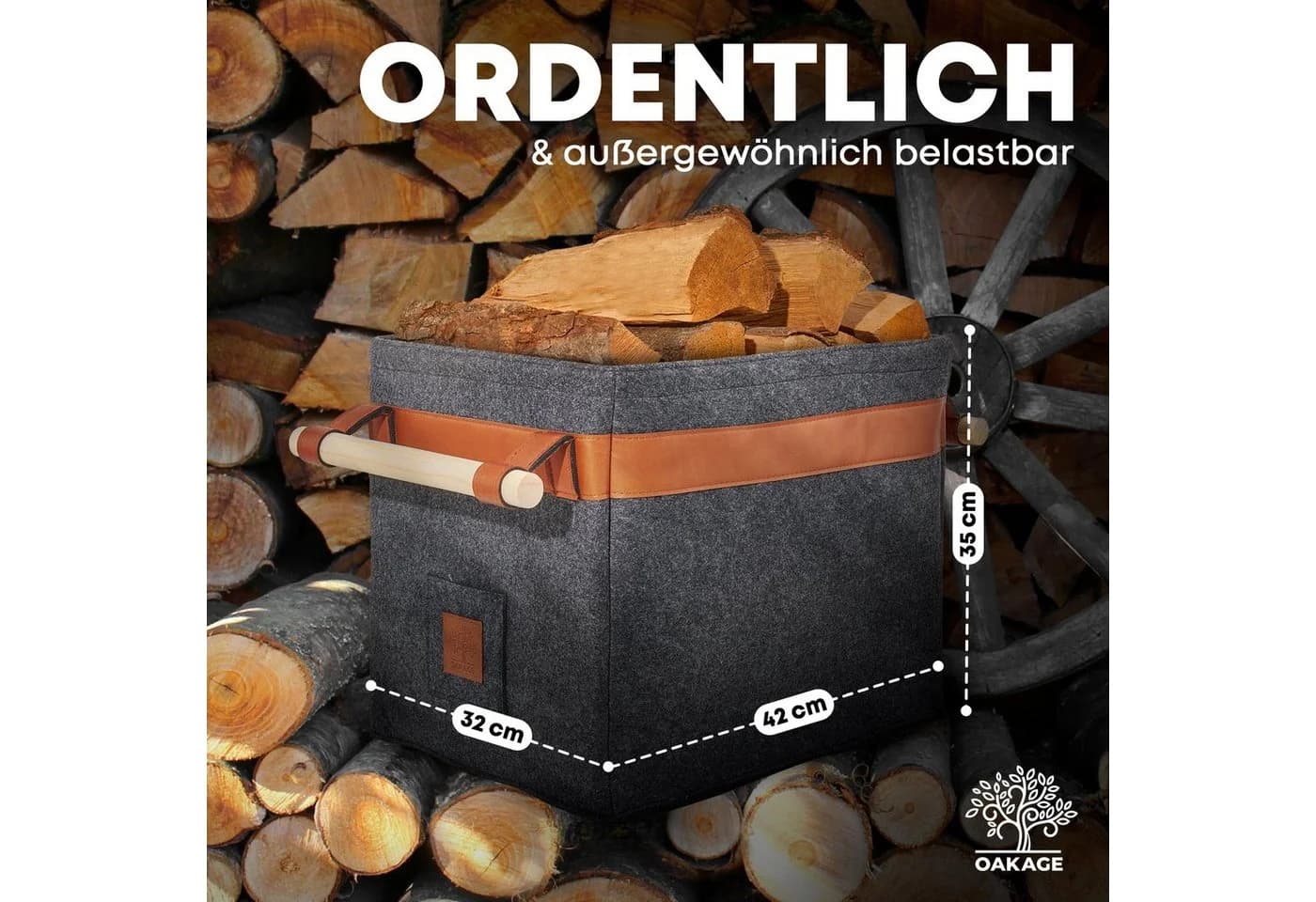 OAKAGE Kaminholzkorb Filz, einfallsichere Seitenwände - Bild 5