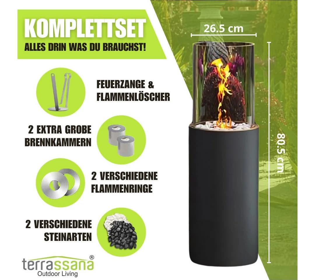 terrassana Bio-Ethanol Standkamin Anthrazit Indoor Outdoor Feuersäule - Bild 3