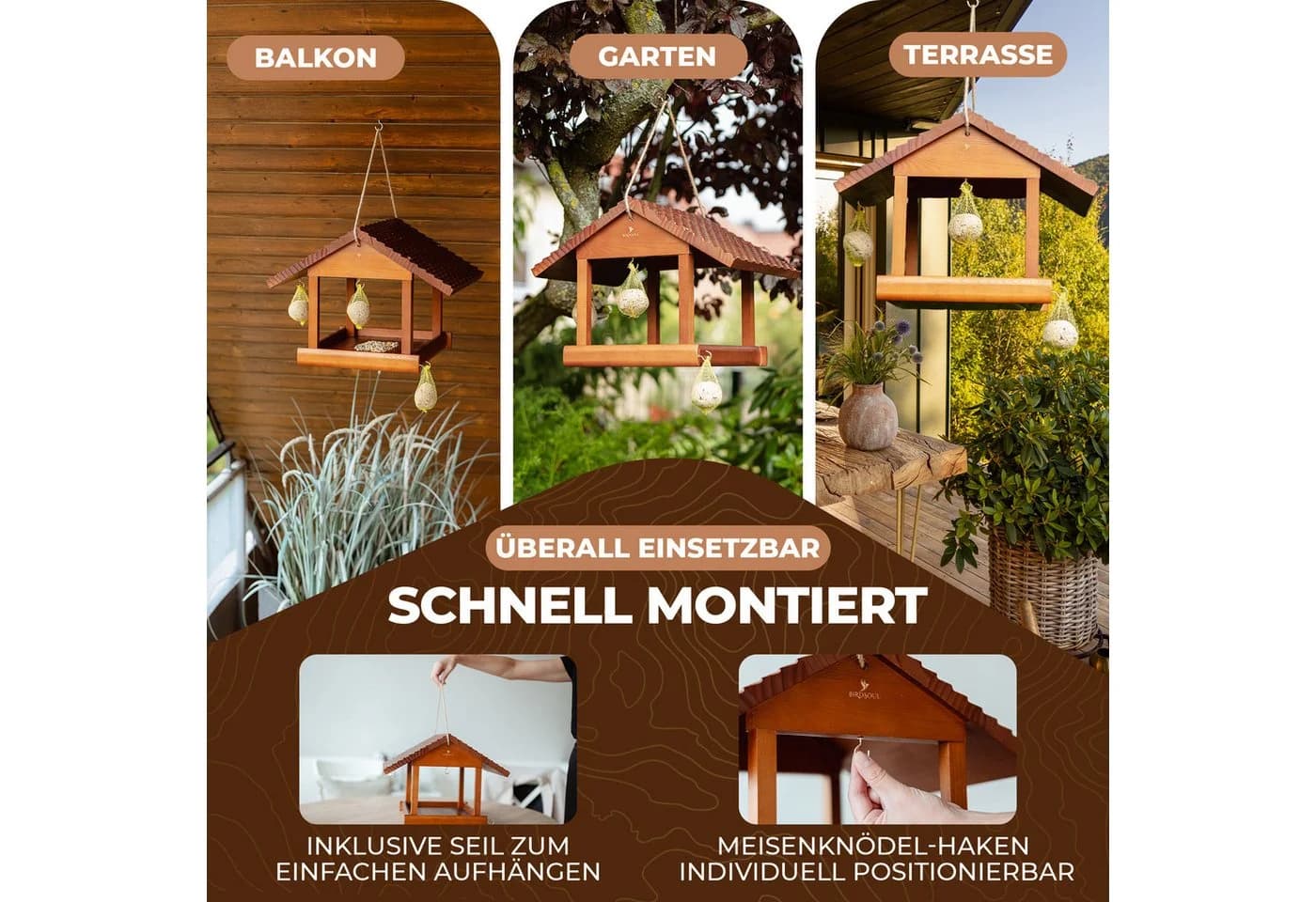 BIRDSOUL Vogelhaus Nordic Braun Wasserableitendes Design - Bild 4
