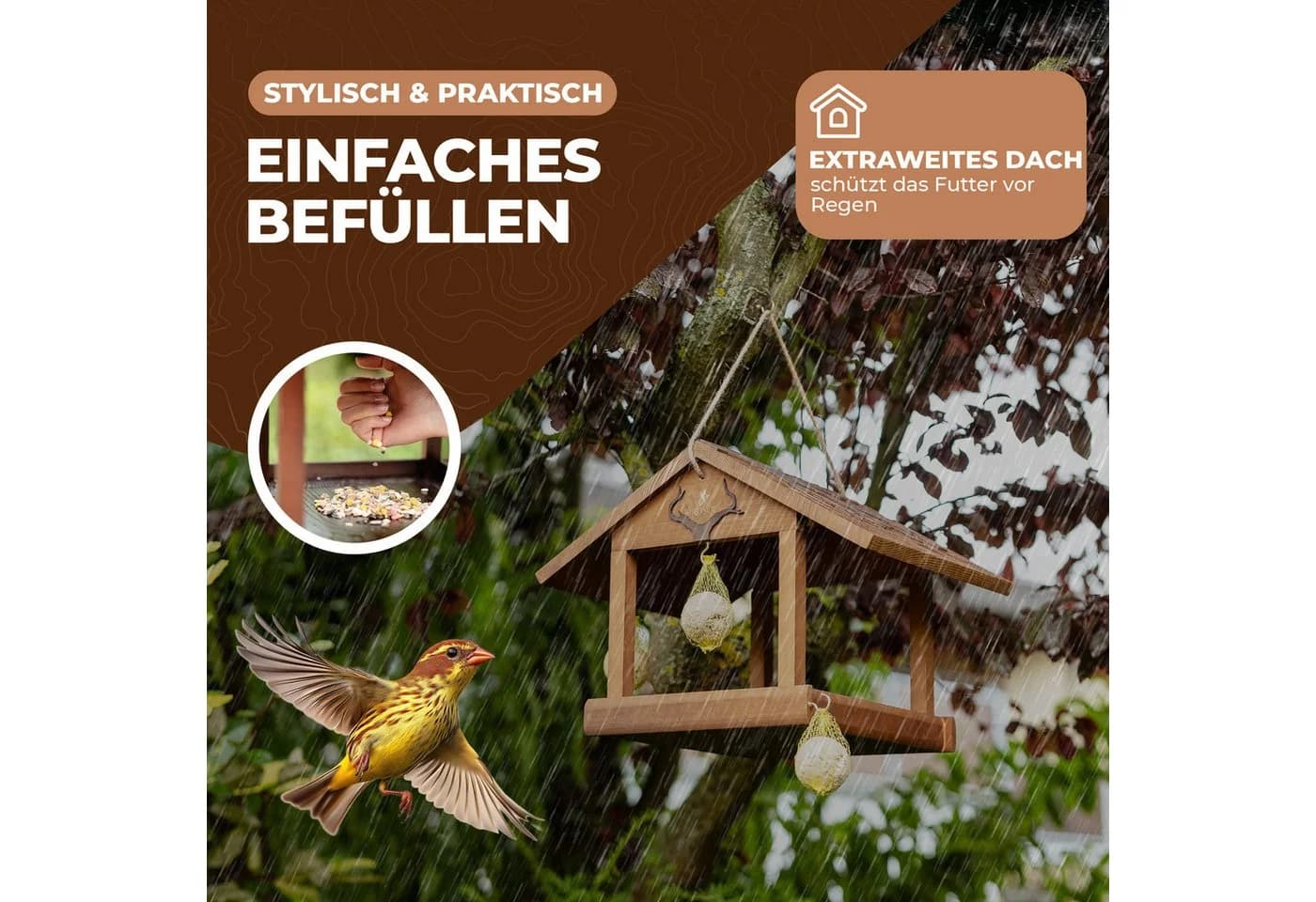 BIRDSOUL Vogelhaus Forest Braun Wasserableitendes Design - Bild 3