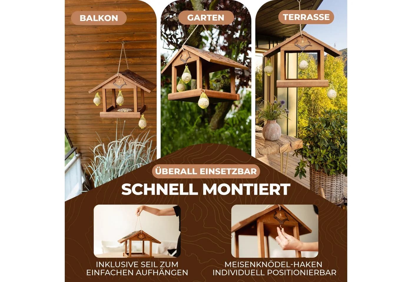 BIRDSOUL Vogelhaus Forest Braun Wasserableitendes Design - Bild 4