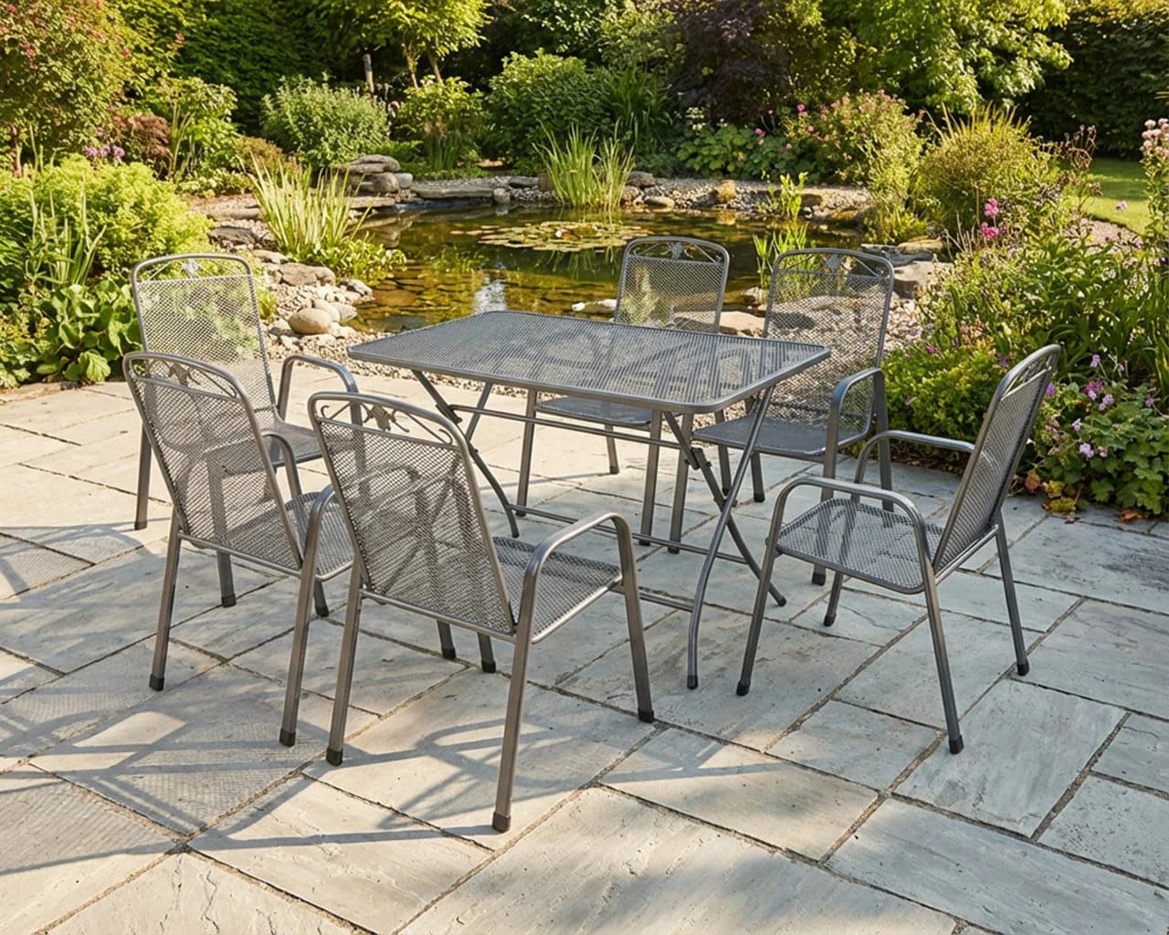 MWH Garten-Essgruppe 6-tlg. Grau Metall klappbar