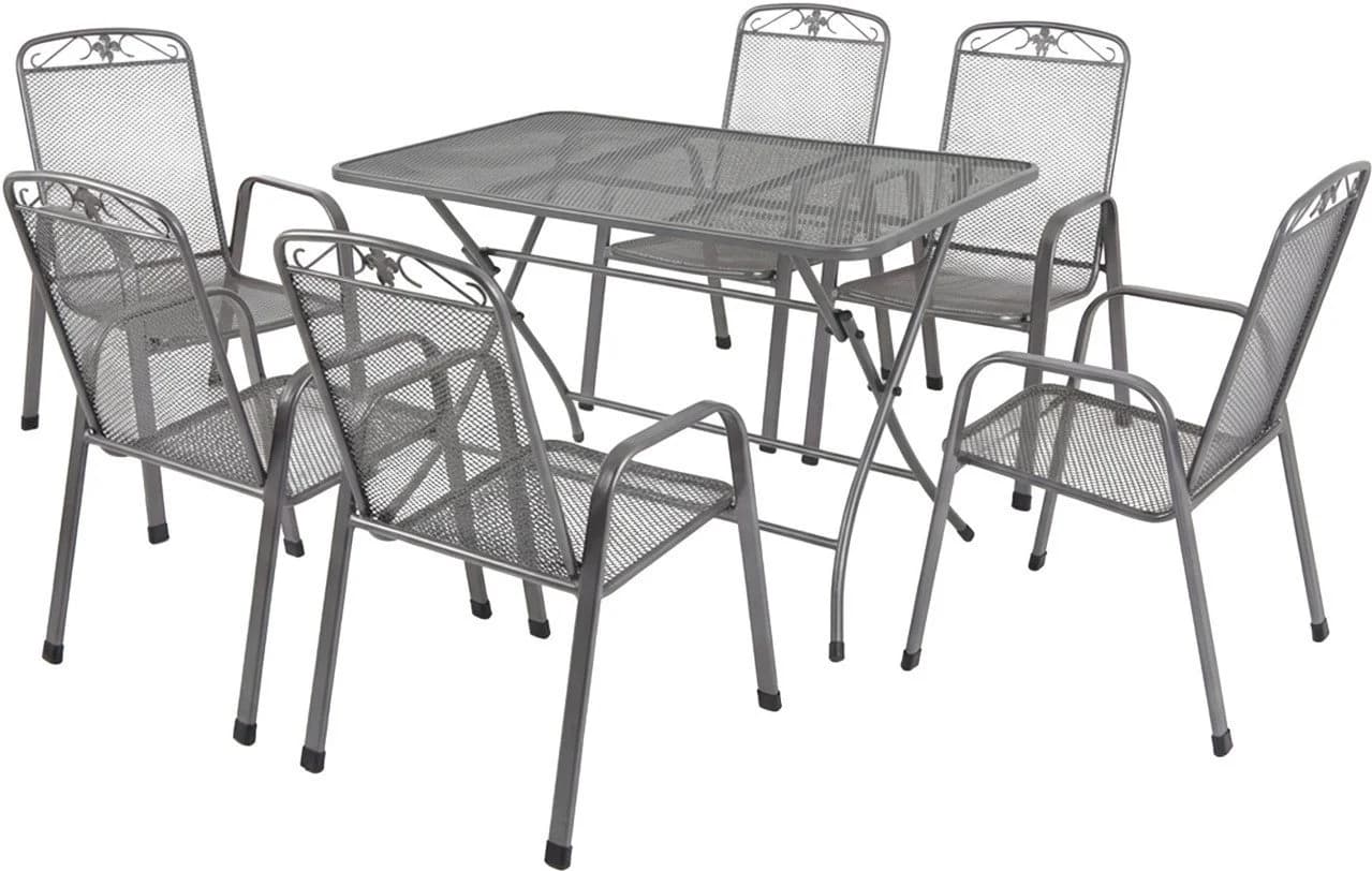 MWH Garten-Essgruppe 6-tlg. Grau Metall klappbar - Bild 2
