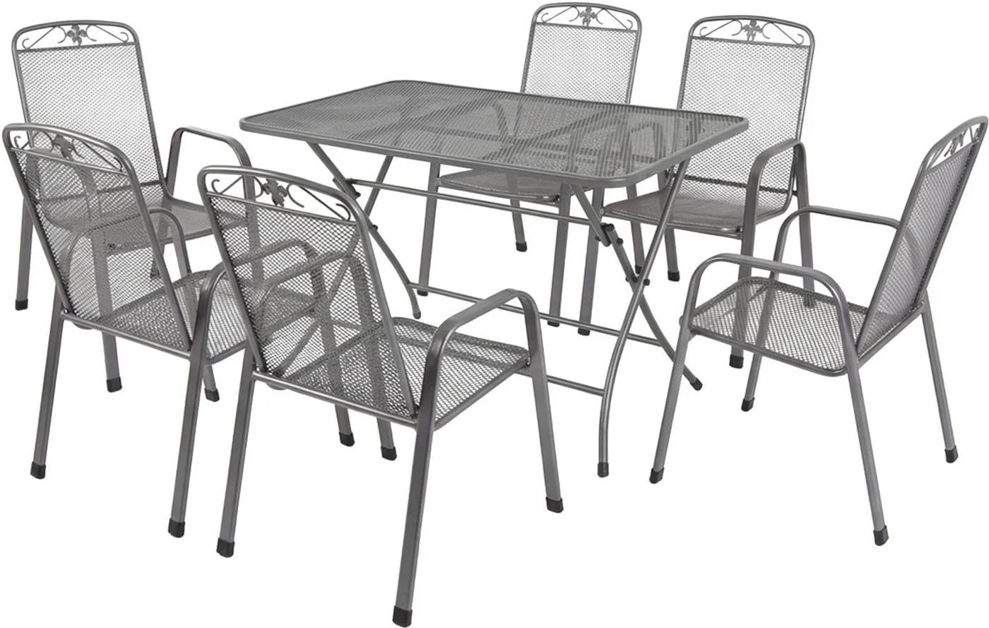 MWH Garten-Essgruppe 6-tlg. Grau Metall klappbar - Bild 3