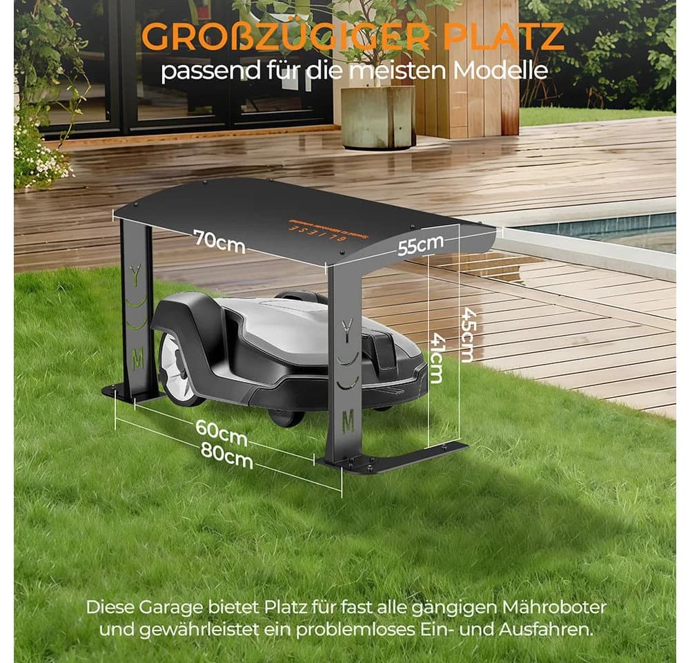 PFCTART Mähroboter-Garage Metall Schwarz Bogendach