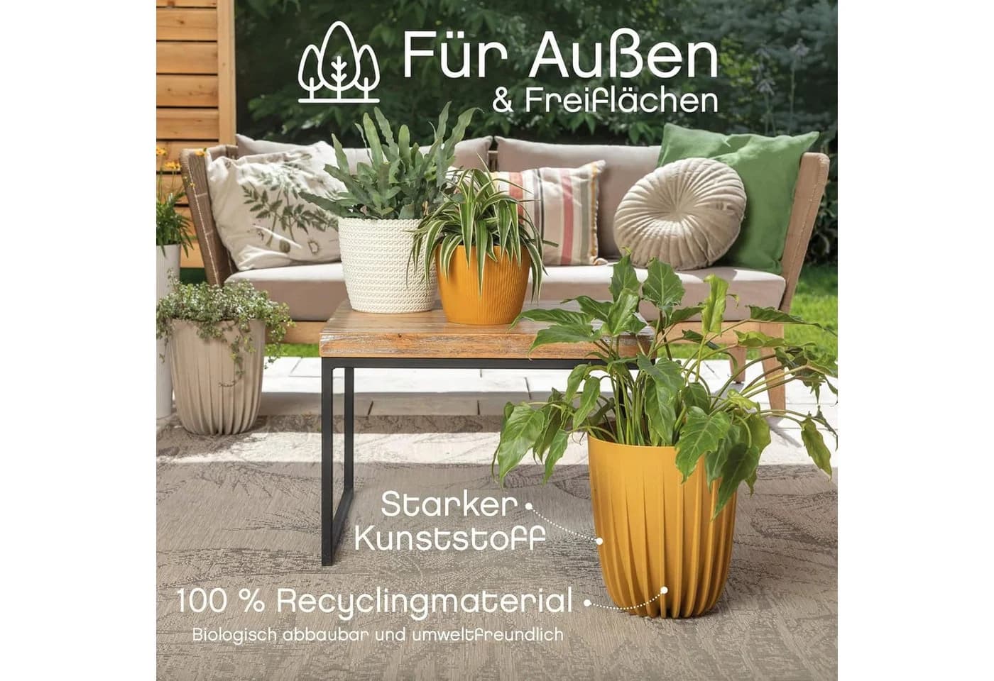 KONZEPT Hoher Blumentopf Groß mit Drainagesystem Gelb - Bild 5