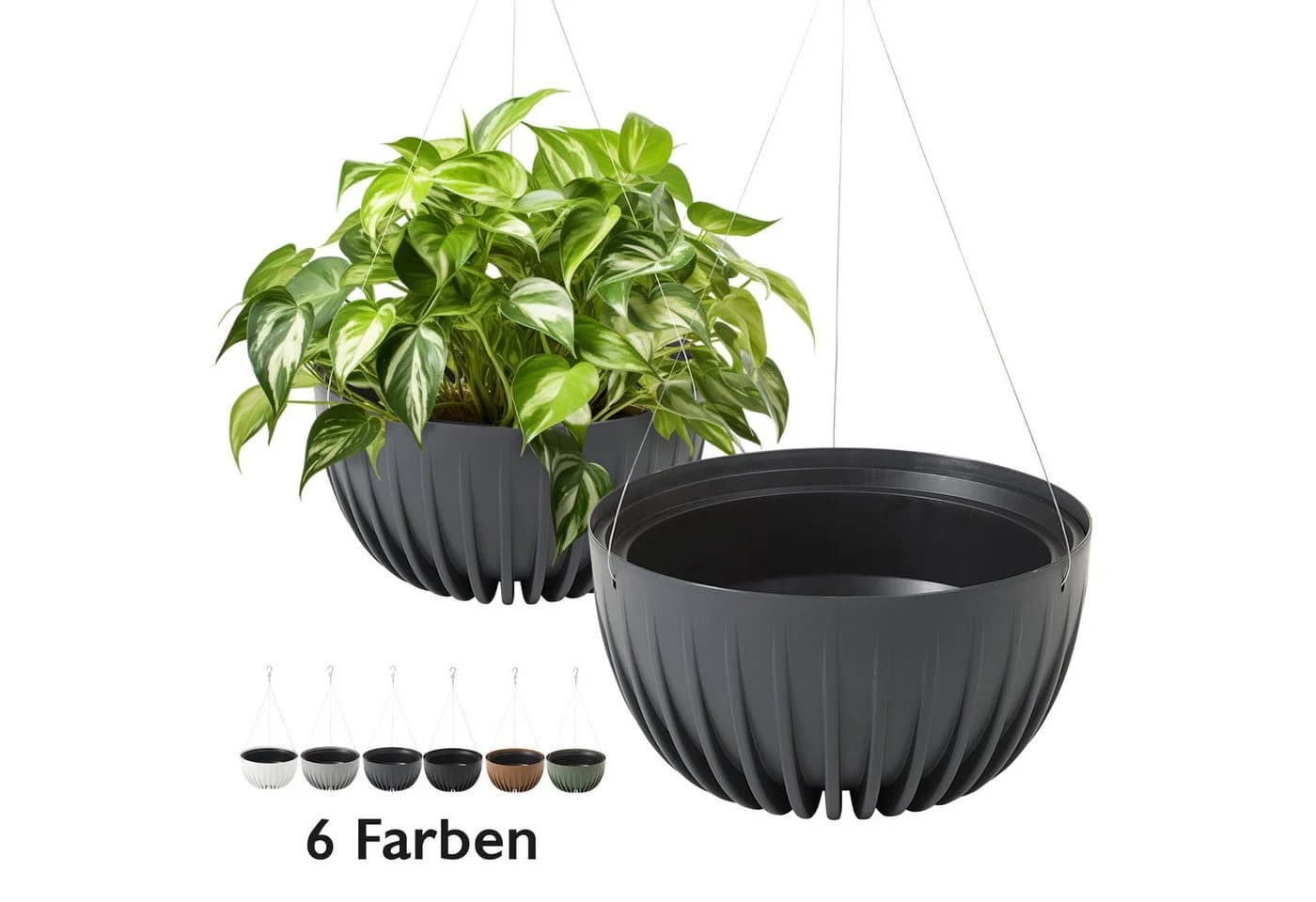 KONZEPT Blumenampel Hängetopf 30cm Grau Kunststoff