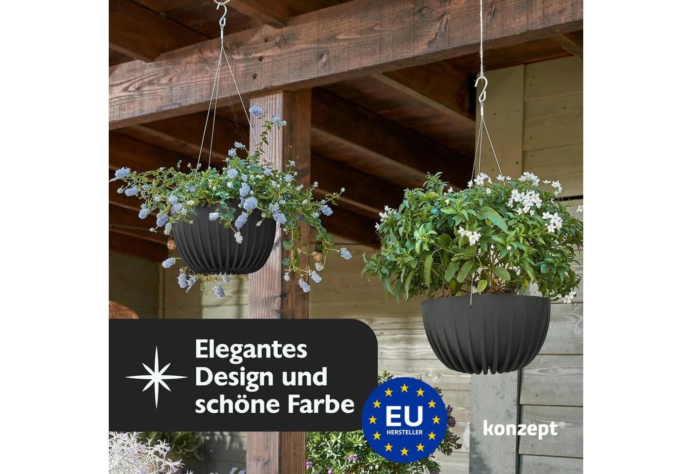 KONZEPT Blumenampel Hängetopf 30cm Grau Kunststoff - Bild 5