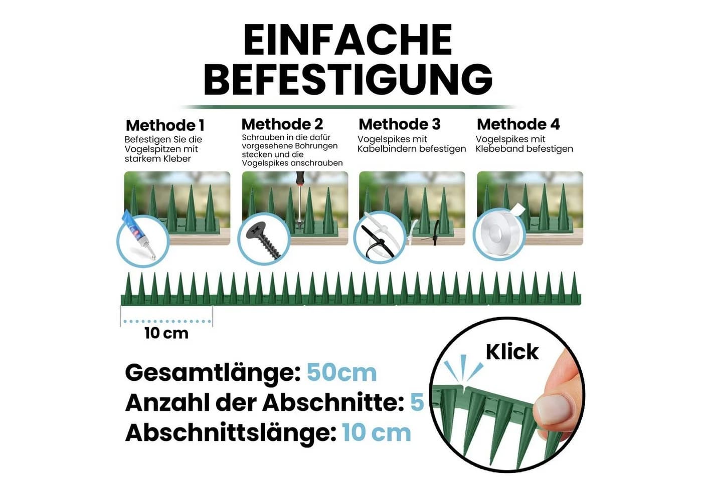 KONZEPT Taubenabwehr Spikes UV-beständig 6er Set 3m - Bild 5