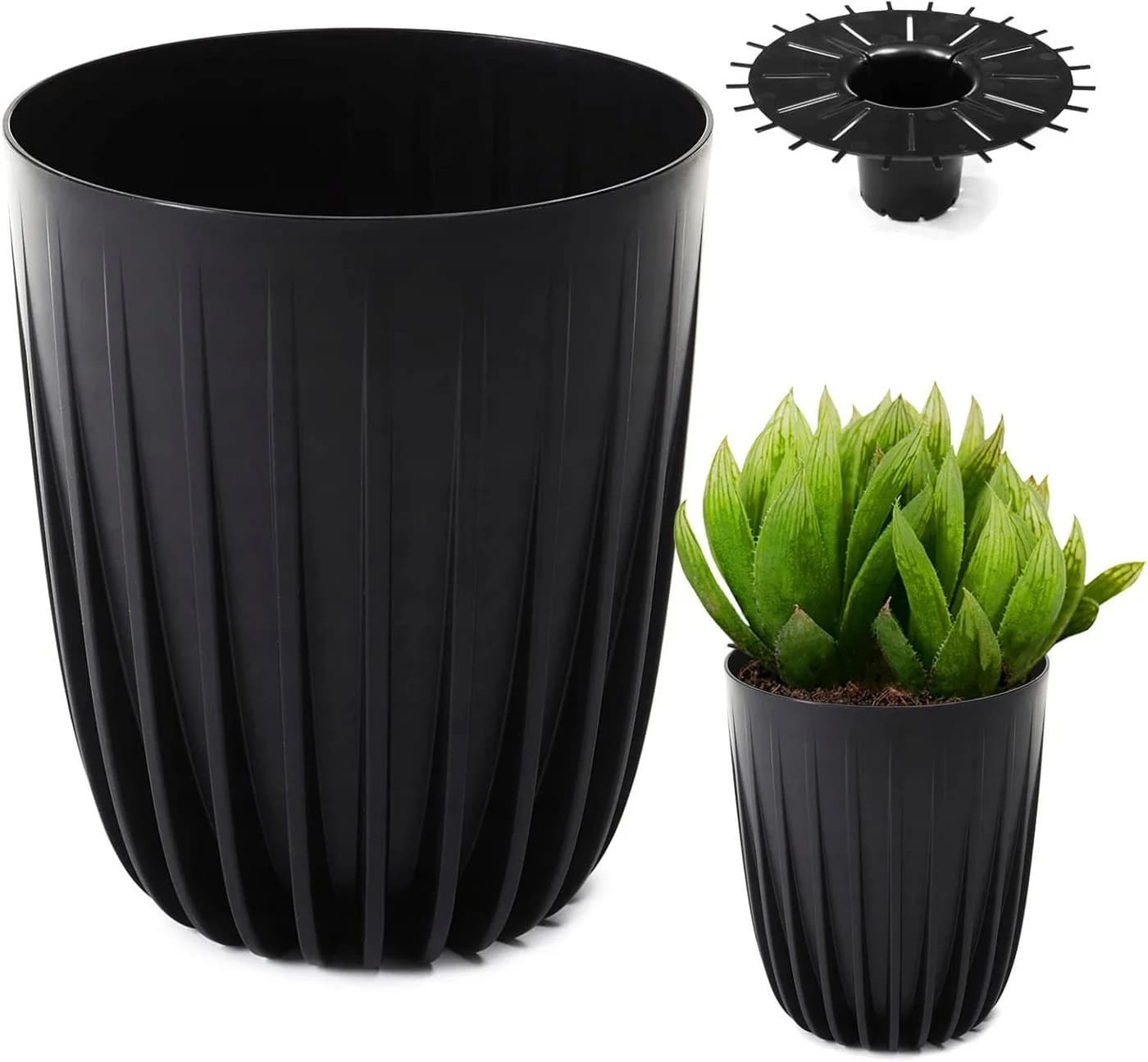 KONZEPT Blumentopf Schwarz mit Drainagesystem für Balkon und Garten - Bild 2