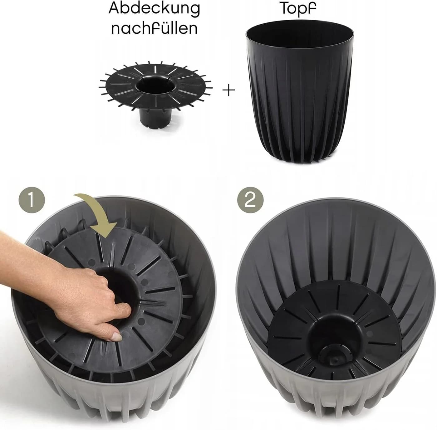 KONZEPT Blumentopf Schwarz mit Drainagesystem für Balkon und Garten - Bild 3