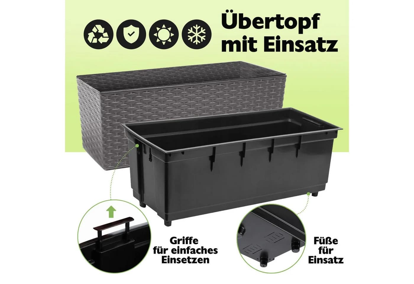 KONZEPT Balkonkasten Rattan-Optik Grau 56x19cm - Bild 3
