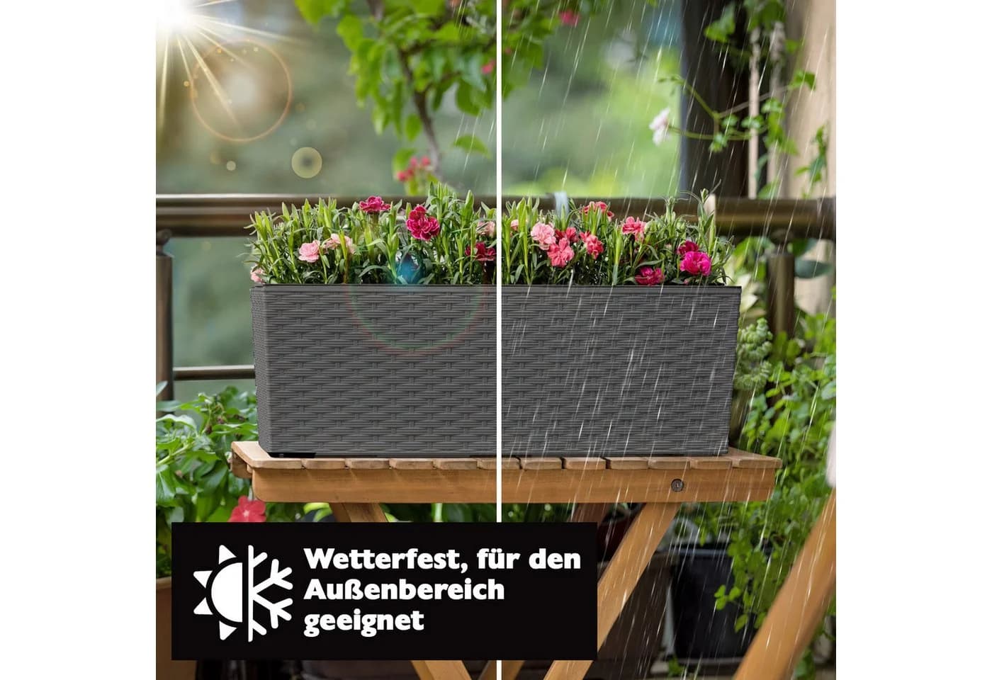 KONZEPT Balkonkasten Rattan-Optik Grau 56x19cm - Bild 5