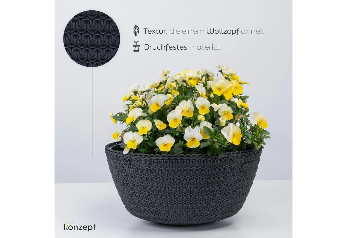 KONZEPT Blumenampel Hängend 30 cm Grau Anthrazit Weiß