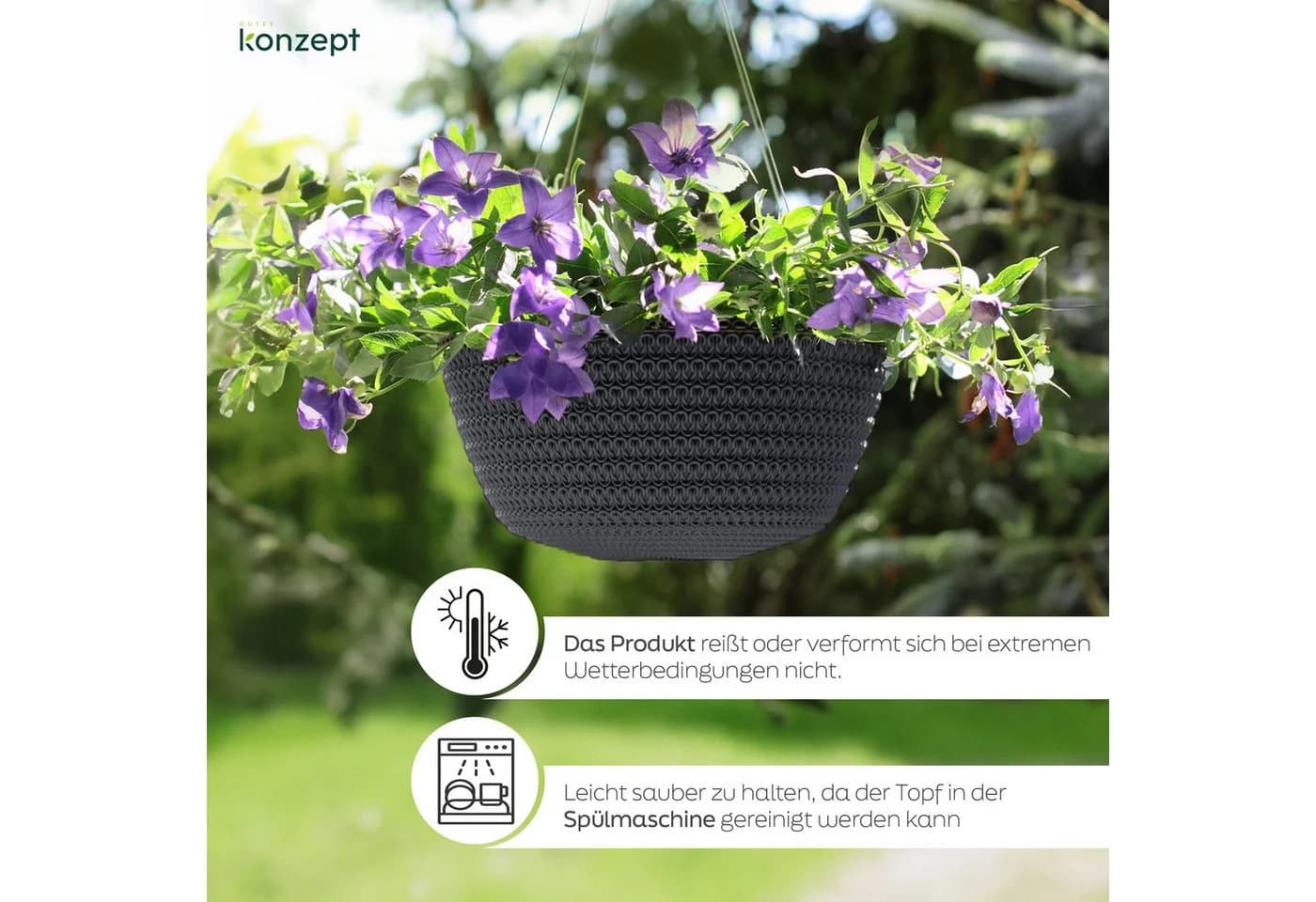 KONZEPT Blumenampel Hängend 30 cm Grau Anthrazit Weiß - Bild 4